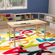 Bright Beginnings 23.5" x 47" Commercial Grade Wooden Rectangle Adjustable Height Classroom Activity Table - Metal Legs Adjust From 15"H - 23"H, Beech