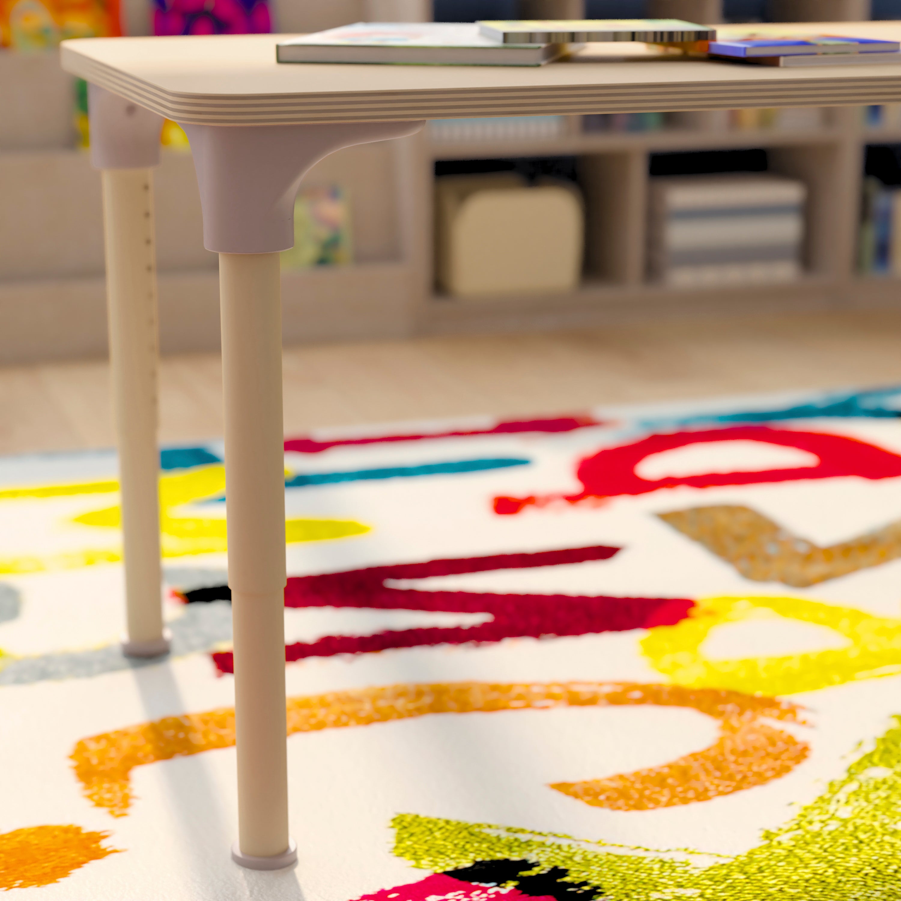 Bright Beginnings 23.5" x 47" Commercial Grade Wooden Rectangle Adjustable Height Classroom Activity Table - Metal Legs Adjust From 15"H - 23"H, Beech