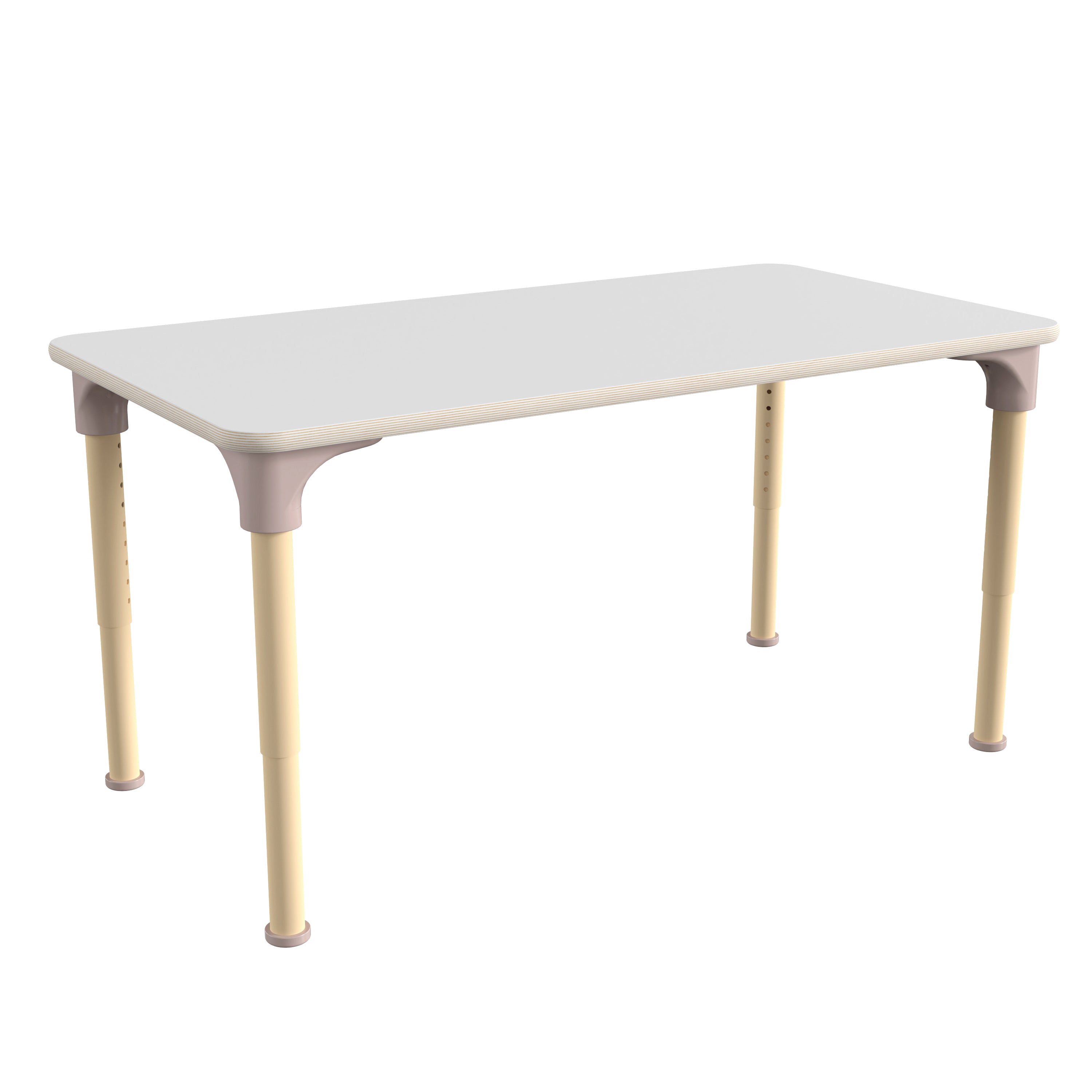 Bright Beginnings 23.5" x 47" Commercial Wooden Rectangle Adjustable Height Classroom Activity Table - Metal Legs Adjust From 15"H - 23"H, Beech/White