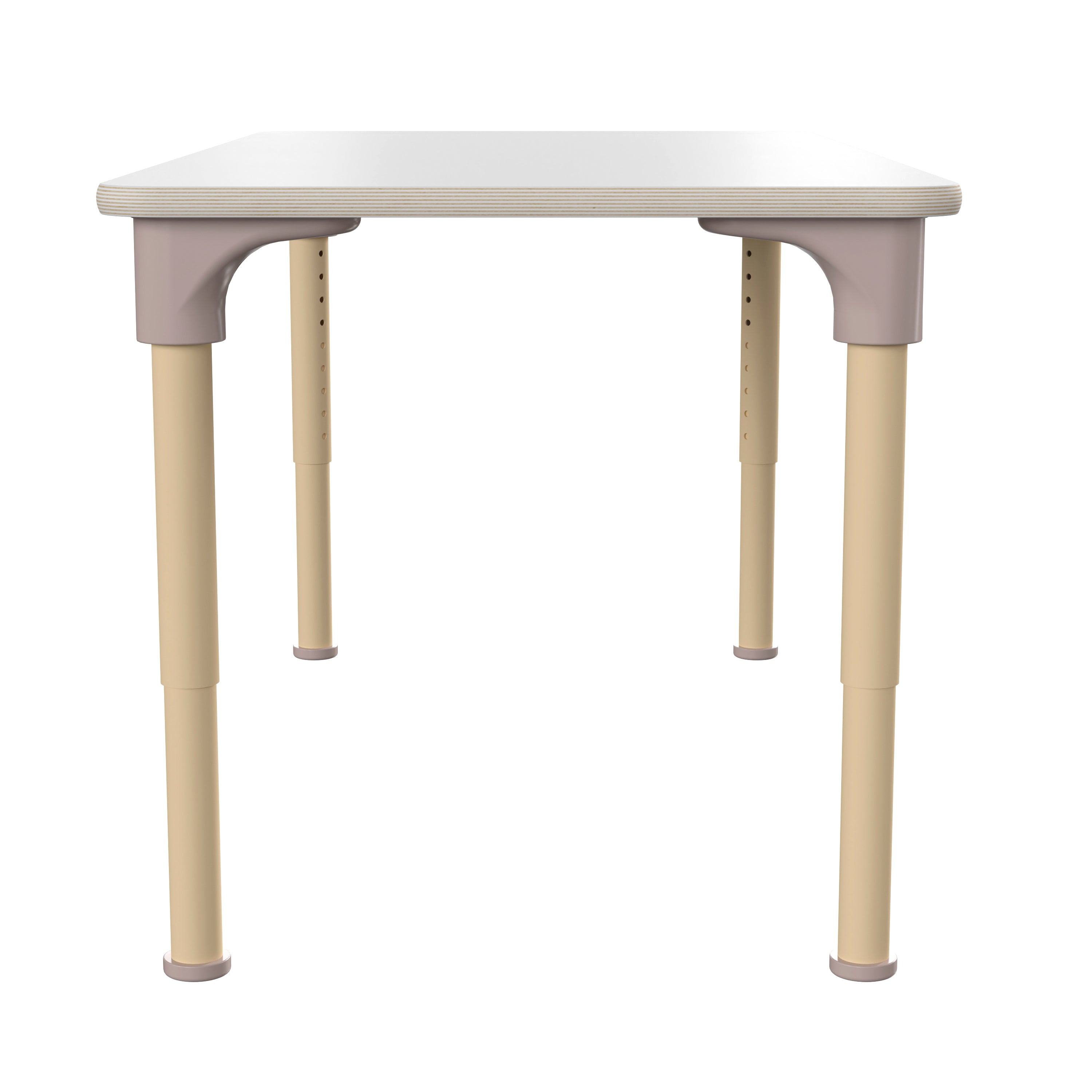 Bright Beginnings 23.5" x 47" Commercial Wooden Rectangle Adjustable Height Classroom Activity Table - Metal Legs Adjust From 15"H - 23"H, Beech/White