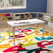 Bright Beginnings 23.5" x 47" Commercial Wooden Rectangle Adjustable Height Classroom Activity Table - Metal Legs Adjust From 15"H - 23"H, Beech/White