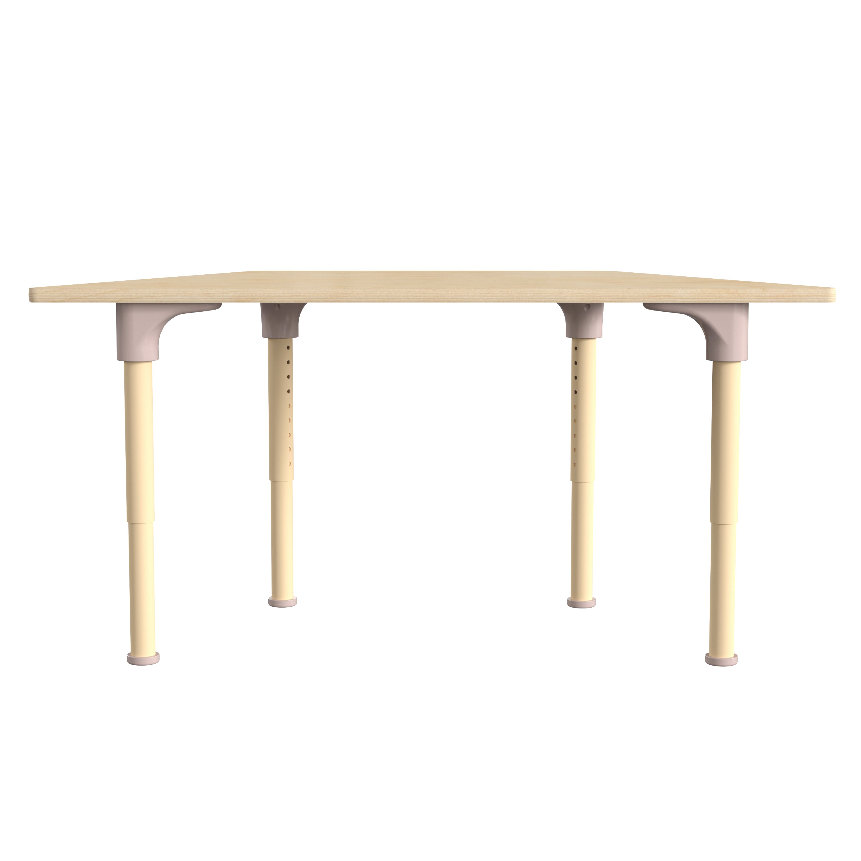 Bright Beginnings 47" Commercial Grade Wooden Trapezoid Adjustable Height Classroom Activity Table - Metal Legs Adjust From 15"H - 23"H, Beech