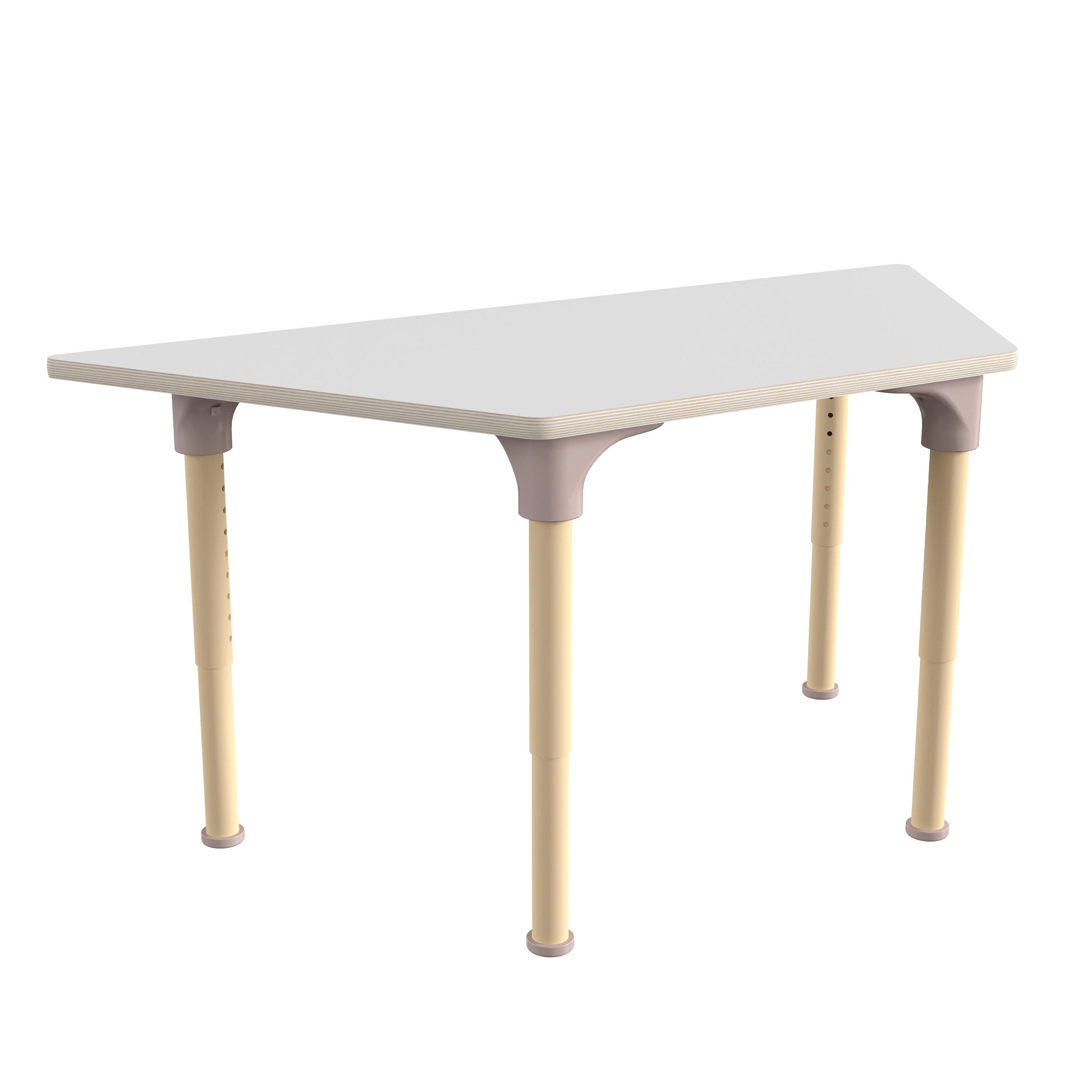 Bright Beginnings 47" Commercial Grade Wooden Trapezoid Adjustable Height Classroom Activity Table - Metal Legs Adjust From 15"H - 23"H, Beech/White