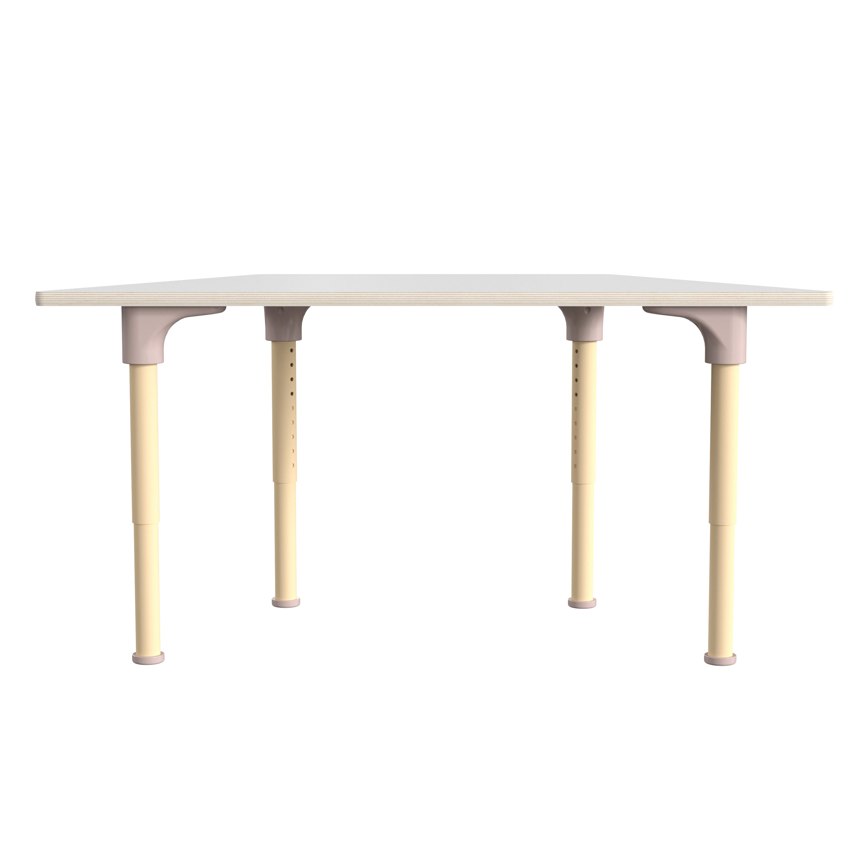 Bright Beginnings 47" Commercial Grade Wooden Trapezoid Adjustable Height Classroom Activity Table - Metal Legs Adjust From 15"H - 23"H, Beech/White