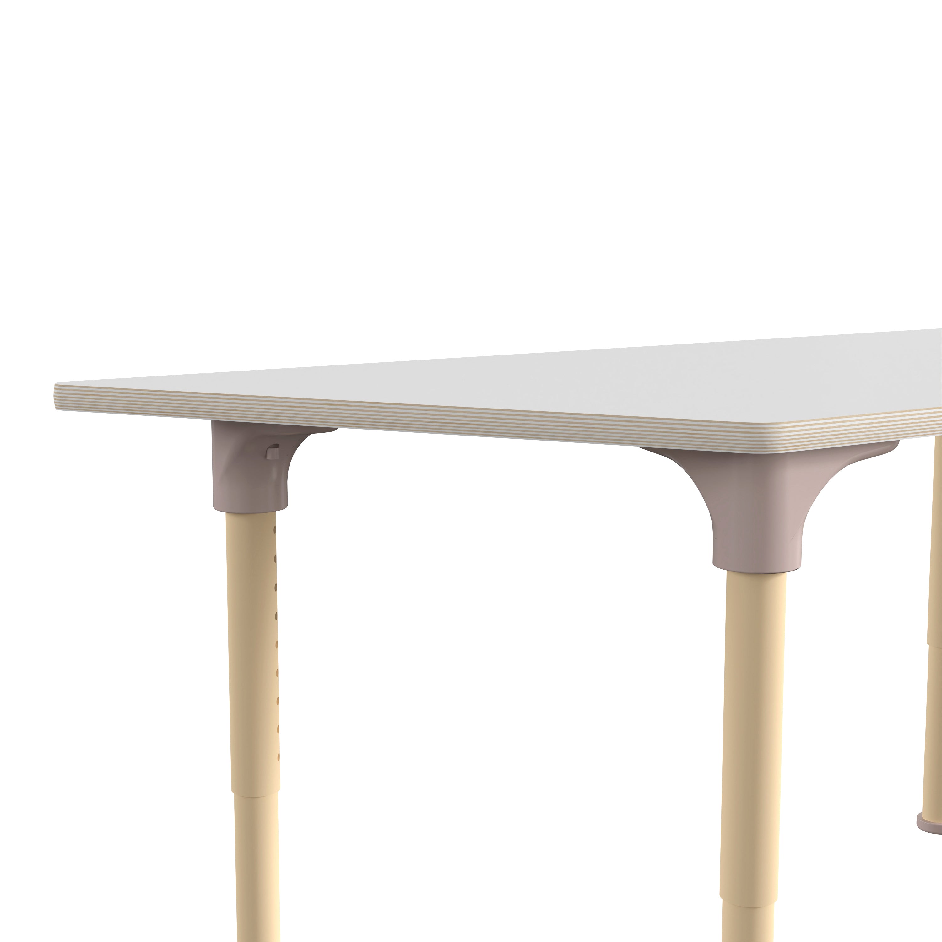Bright Beginnings 47" Commercial Grade Wooden Trapezoid Adjustable Height Classroom Activity Table - Metal Legs Adjust From 15"H - 23"H, Beech/White