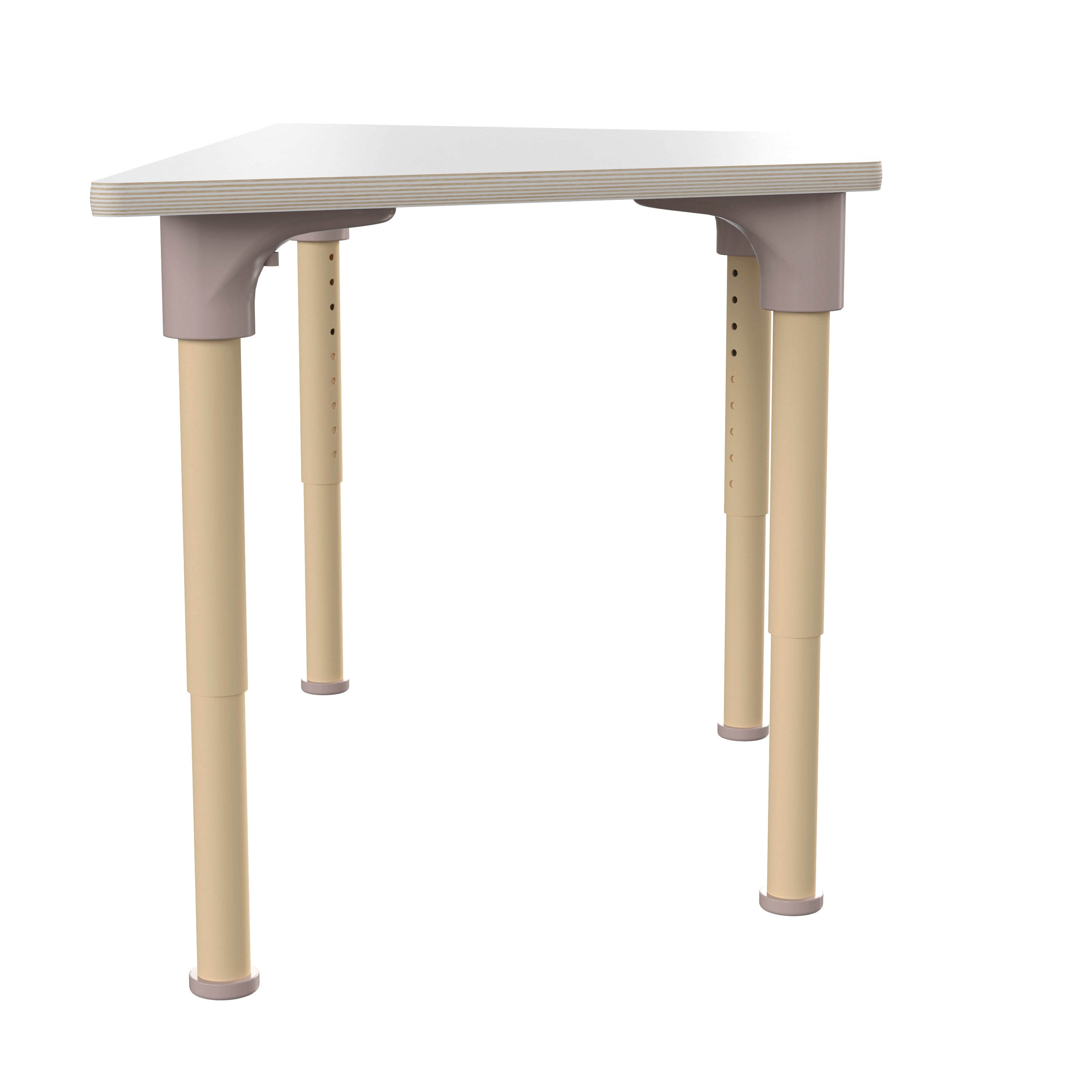 Bright Beginnings 47" Commercial Grade Wooden Trapezoid Adjustable Height Classroom Activity Table - Metal Legs Adjust From 15"H - 23"H, Beech/White