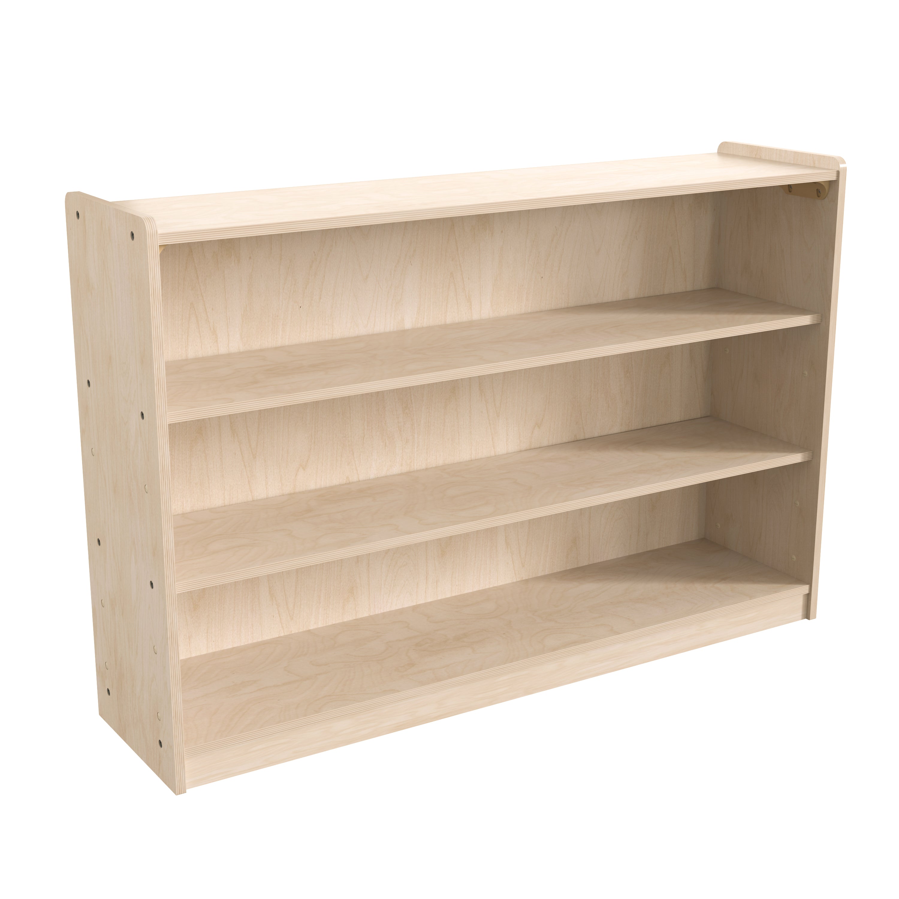 Bright Beginnings Commercial Grade Extra Wide 3 Shelf Wooden Classroom Open Storage Unit, Safe, Kid Friendly Design, Natural