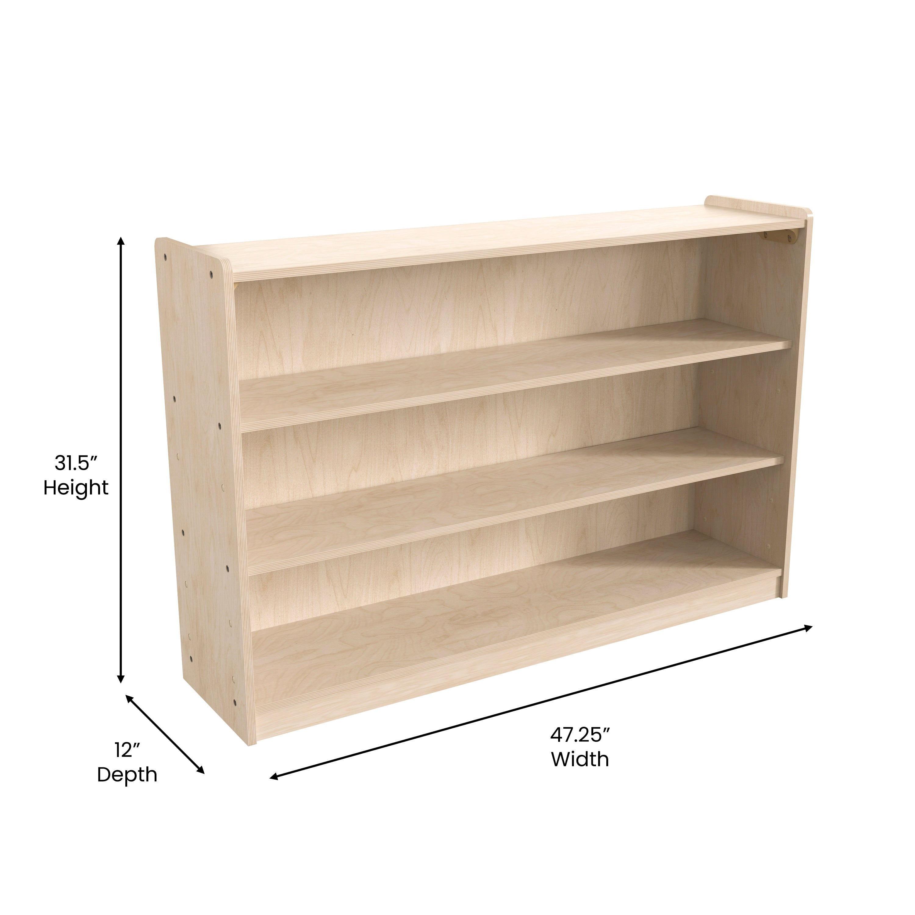 Bright Beginnings Commercial Grade Extra Wide 3 Shelf Wooden Classroom Open Storage Unit, Safe, Kid Friendly Design, Natural