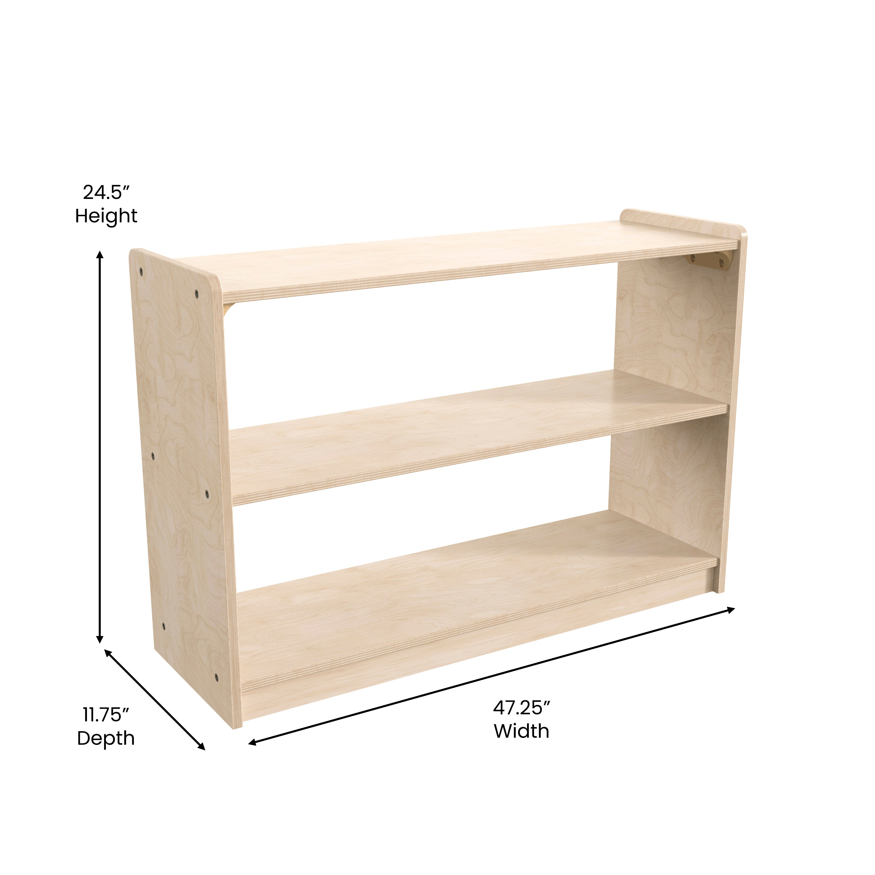 Bright Beginnings Commercial Grade Extra Wide 2 Shelf Wooden Classroom Open Storage Unit, Safe, Kid Friendly Design, Natural