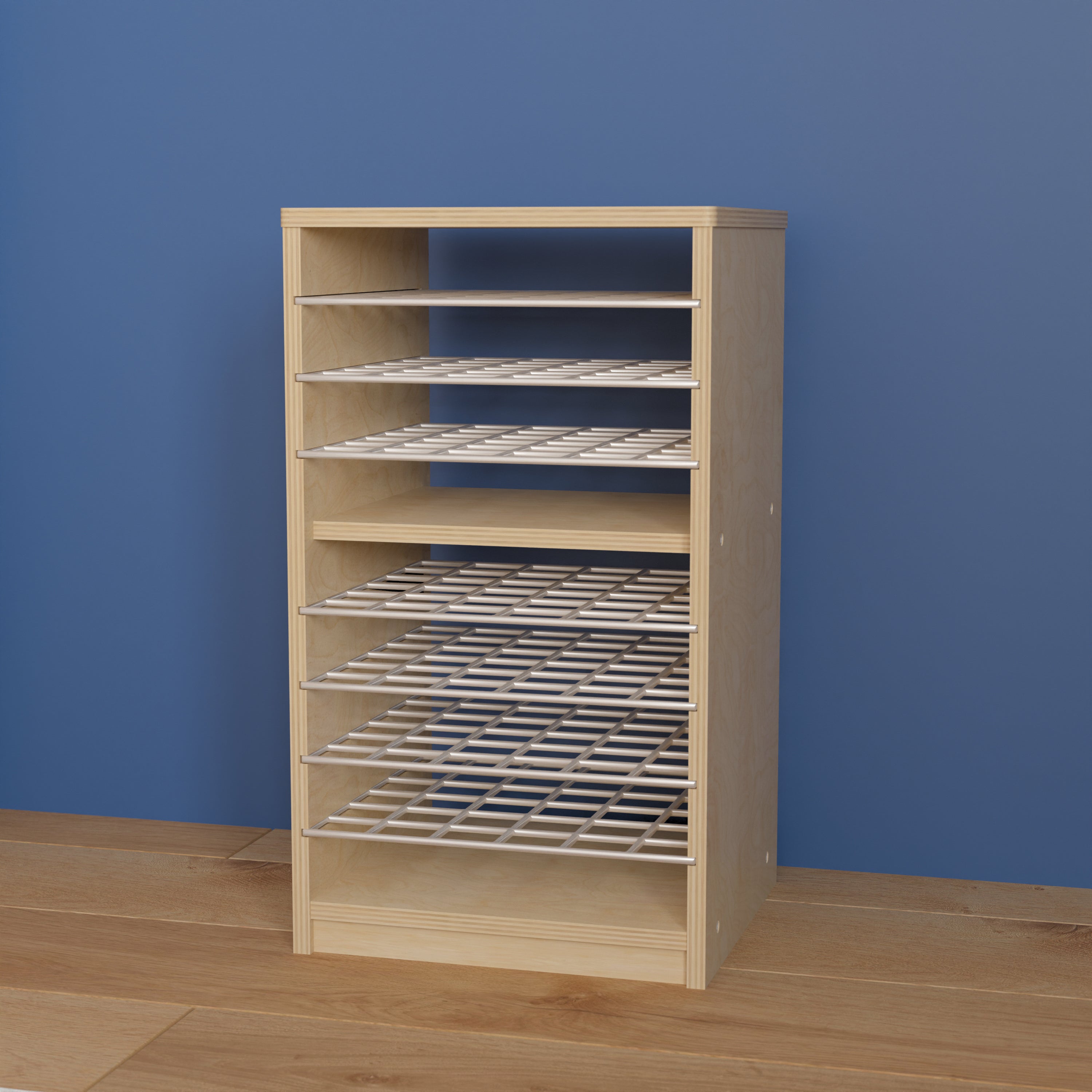 Bright Beginnings Commercial Deluxe Multipurpose Natural Birch Plywood Storage Shelf Puzzle Holder, Art Drying Rack, Paper Holder with Shelving