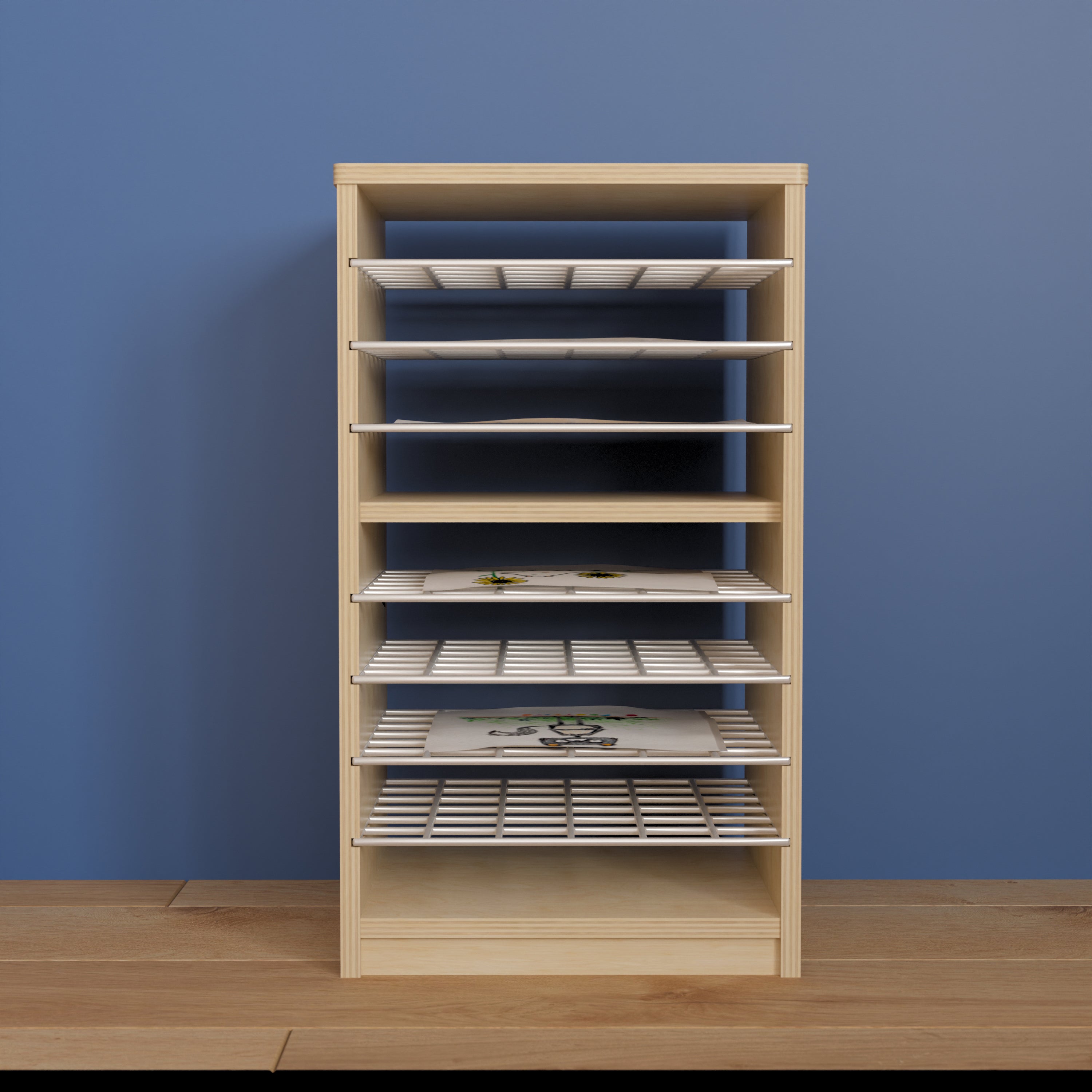 Bright Beginnings Commercial Deluxe Multipurpose Natural Birch Plywood Storage Shelf Puzzle Holder, Art Drying Rack, Paper Holder with Shelving