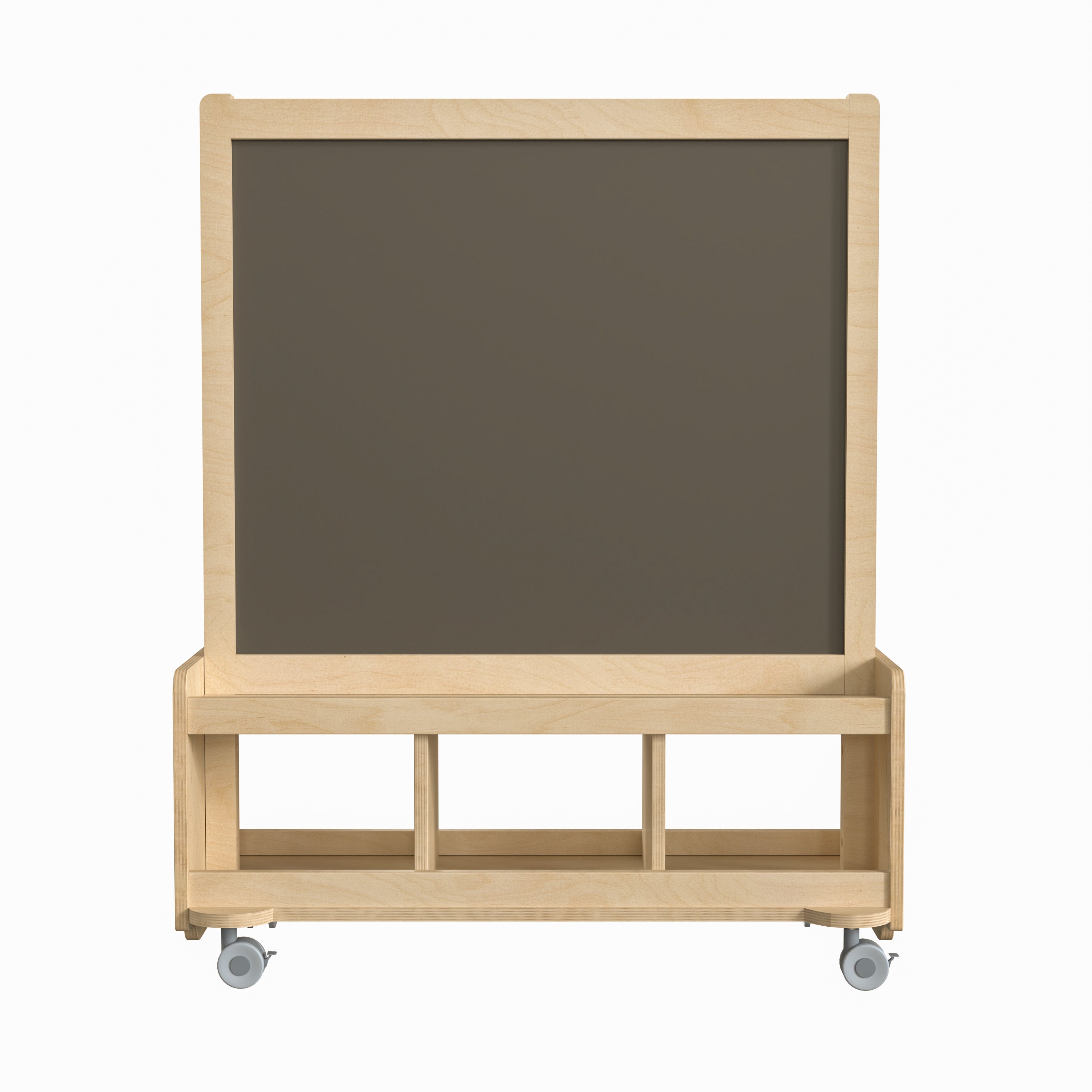 Bright Beginnings Commercial Wooden Mobile Dual Sided 2 Person Art Station with Locking Caster Wheels and Bottom Cubby Storage, Natural