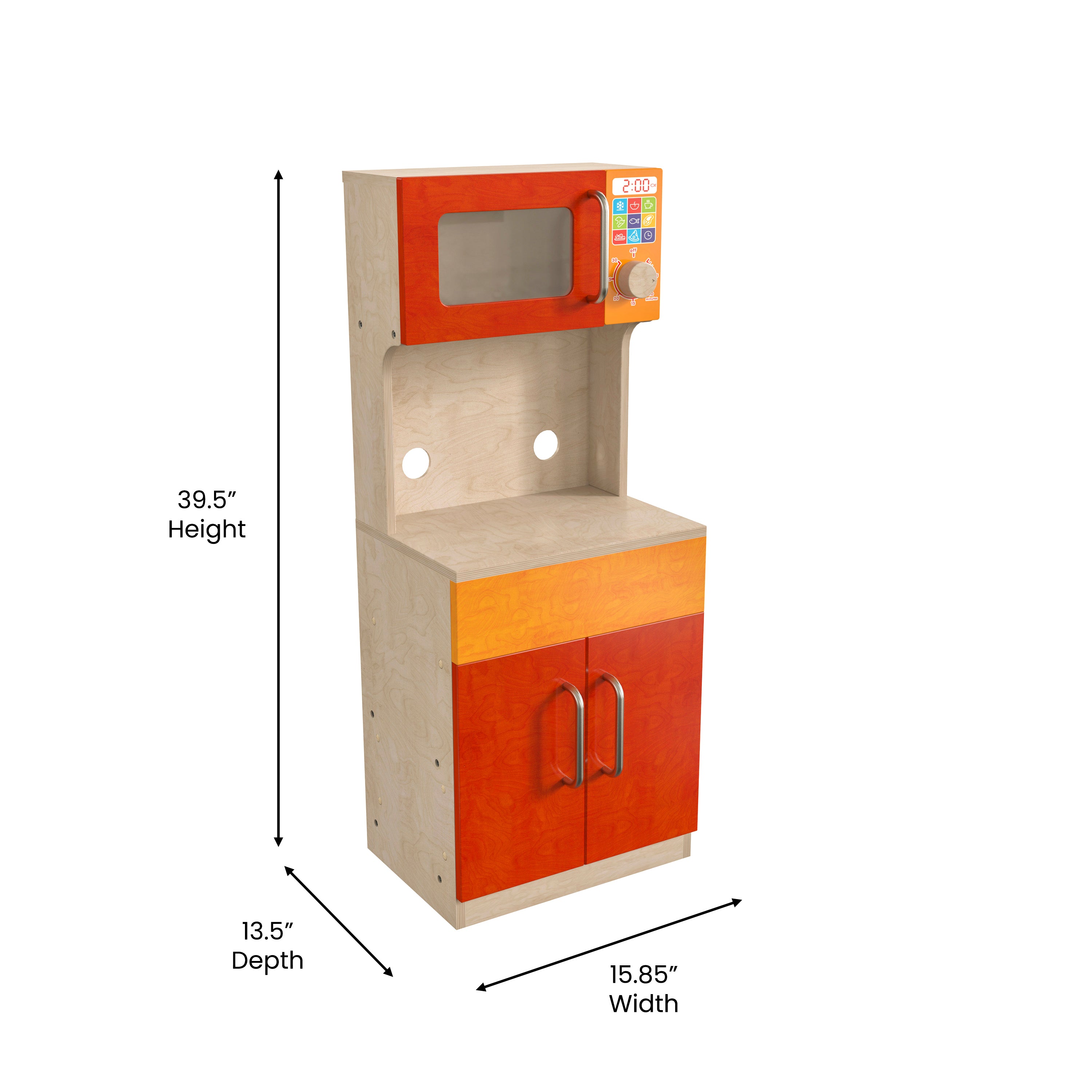 Bright Beginnings Commercial Grade Greenguard Certified Wooden Children's Kitchen Cabinet with Microwave