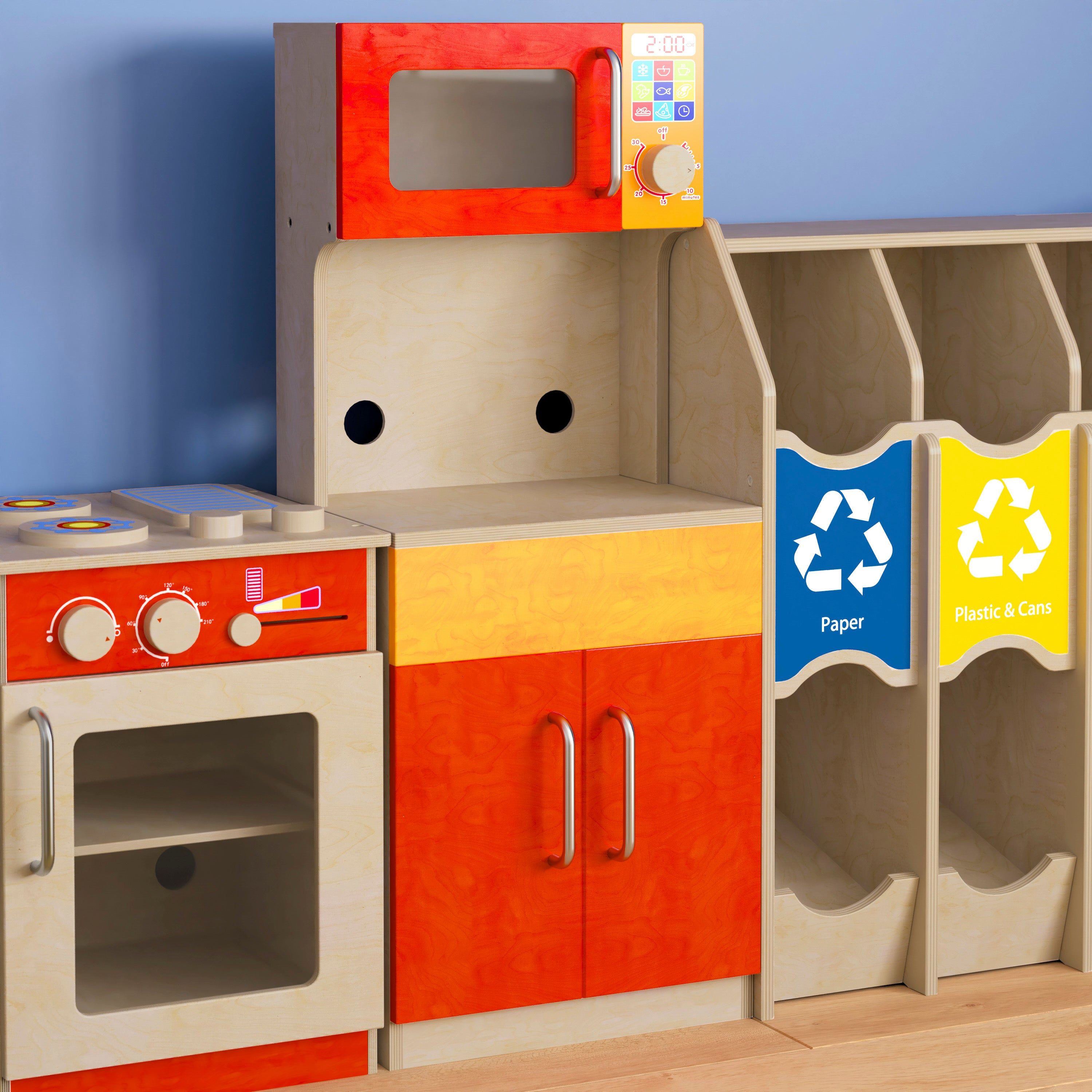 Bright Beginnings Commercial Grade Greenguard Certified Wooden Children's Kitchen Cabinet with Microwave