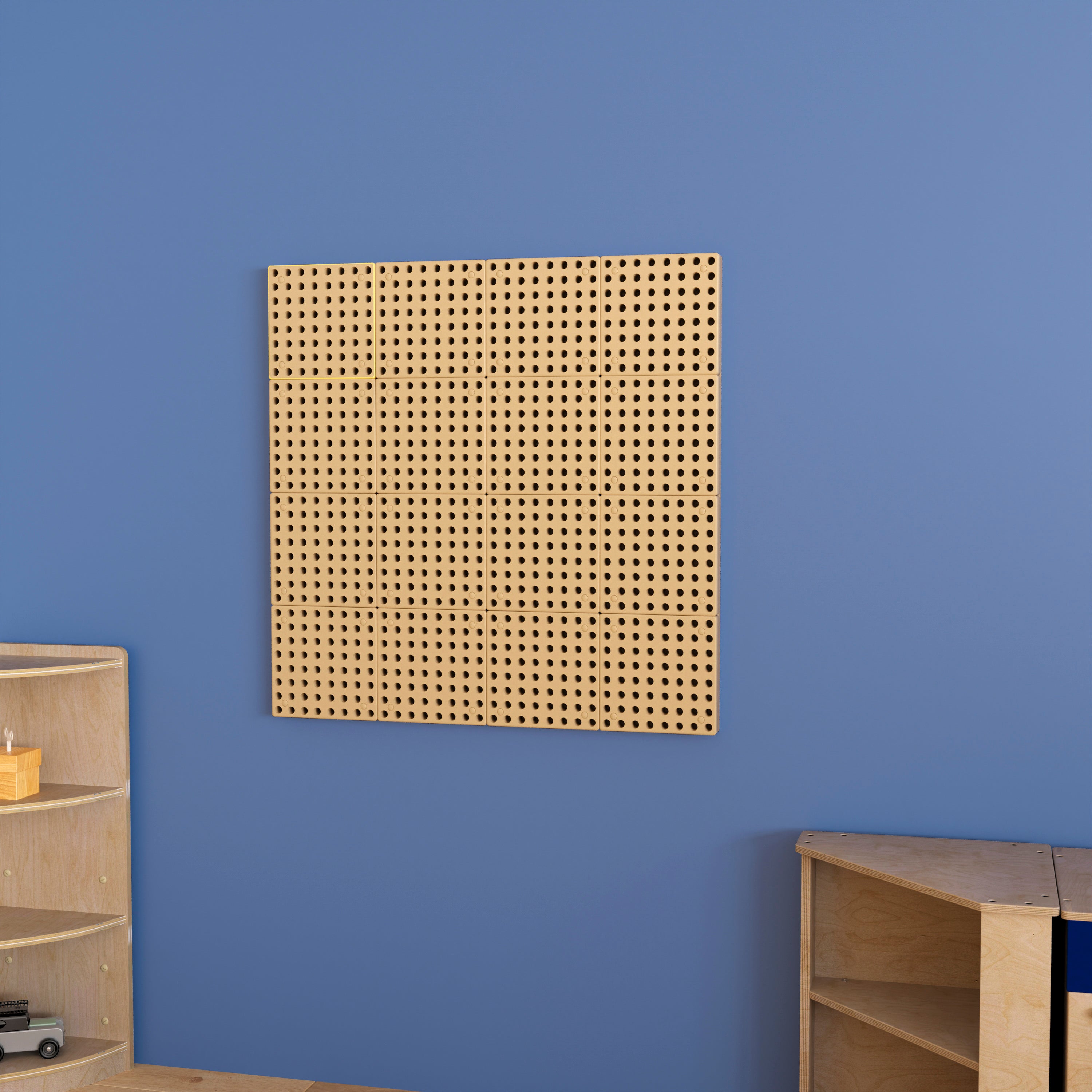 Bright Beginnings Commercial Grade Multipurpose Modular STEAM Wall Peg System Panel - 31.5"L x 31.5"H, Natural