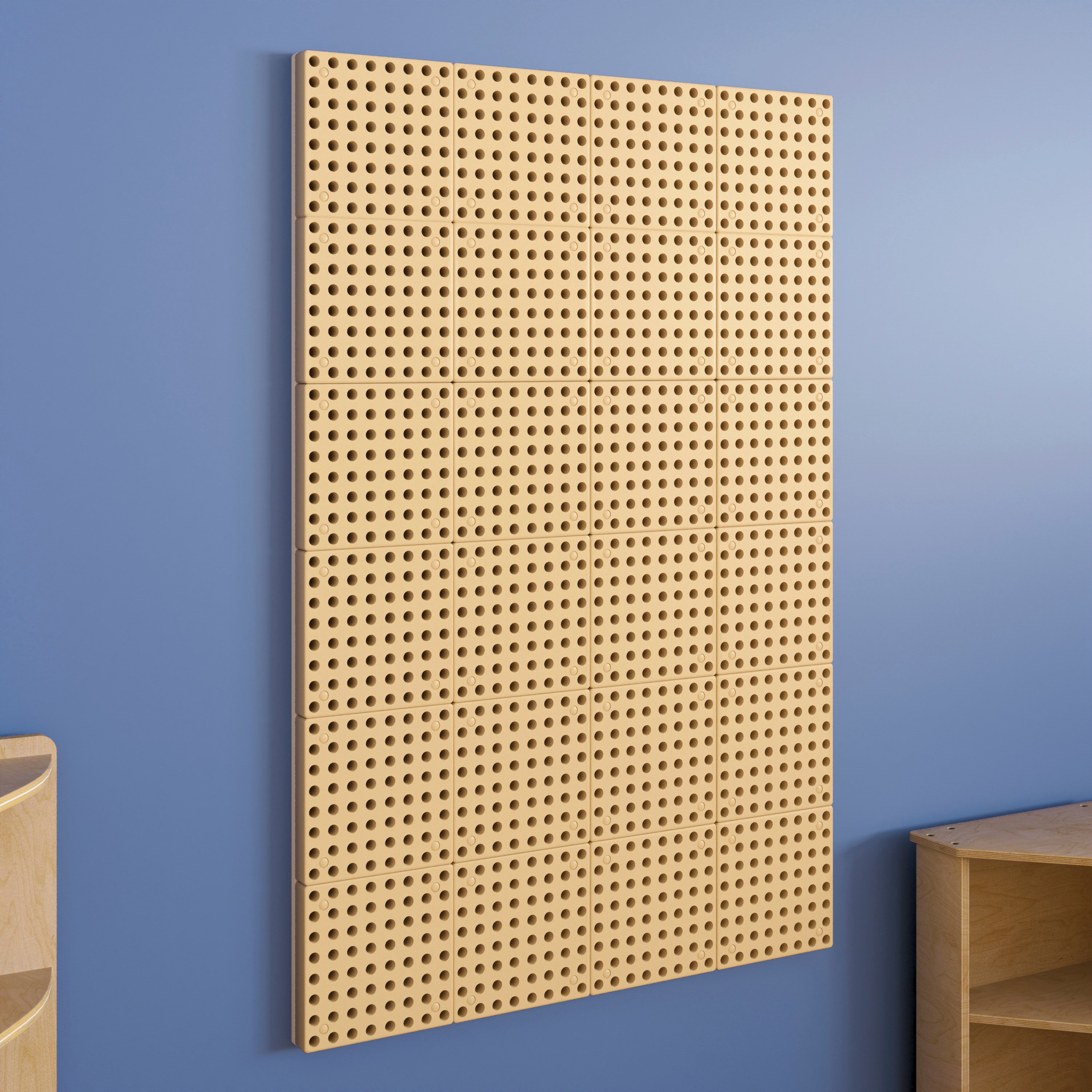 Bright Beginnings Commercial Grade Multipurpose Modular STEAM Wall Peg System Panel - 31.5"L x 47.2"H, Natural