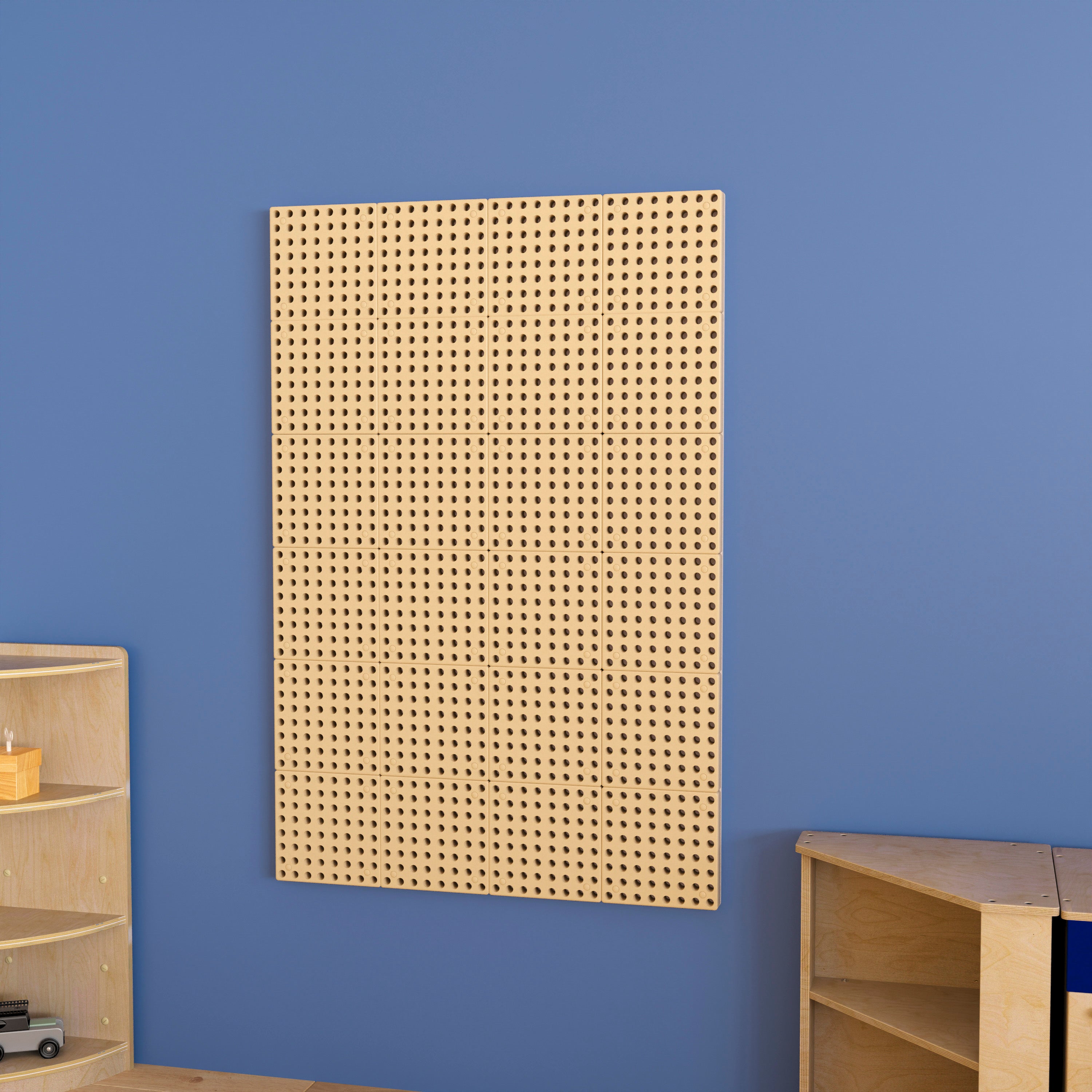 Bright Beginnings Commercial Grade Multipurpose Modular STEAM Wall Peg System Panel - 31.5"L x 47.2"H, Natural