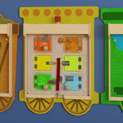 Bright Beginnings Commercial Grade STEAM Wall Activity Board with Natural Finish and Multicolor Accents, Locks and Buckles