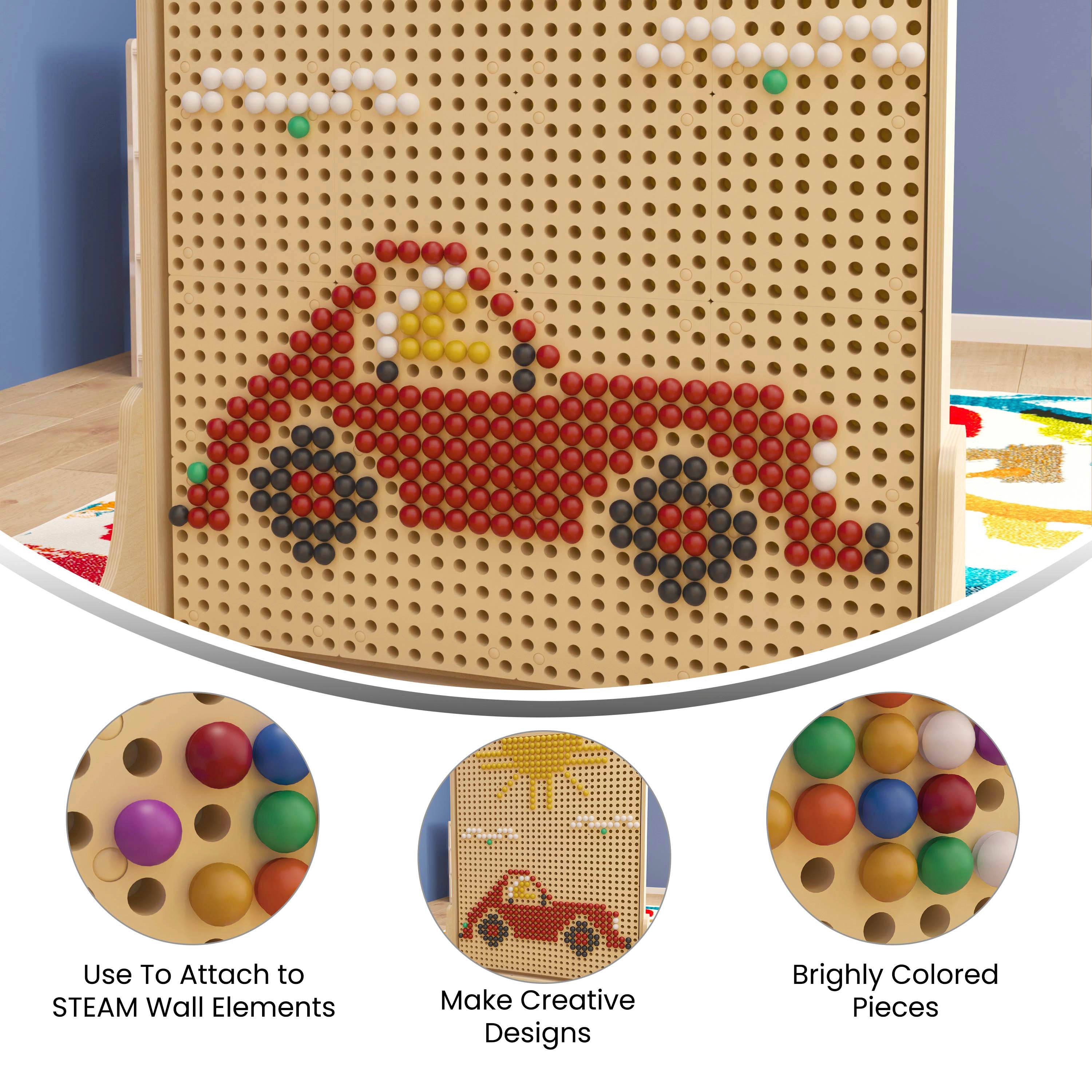 Bright Beginnings Commercial Grade 512 Piece Peg Accessory Pack for Modular STEAM Walls (Not Included) - Multicolor