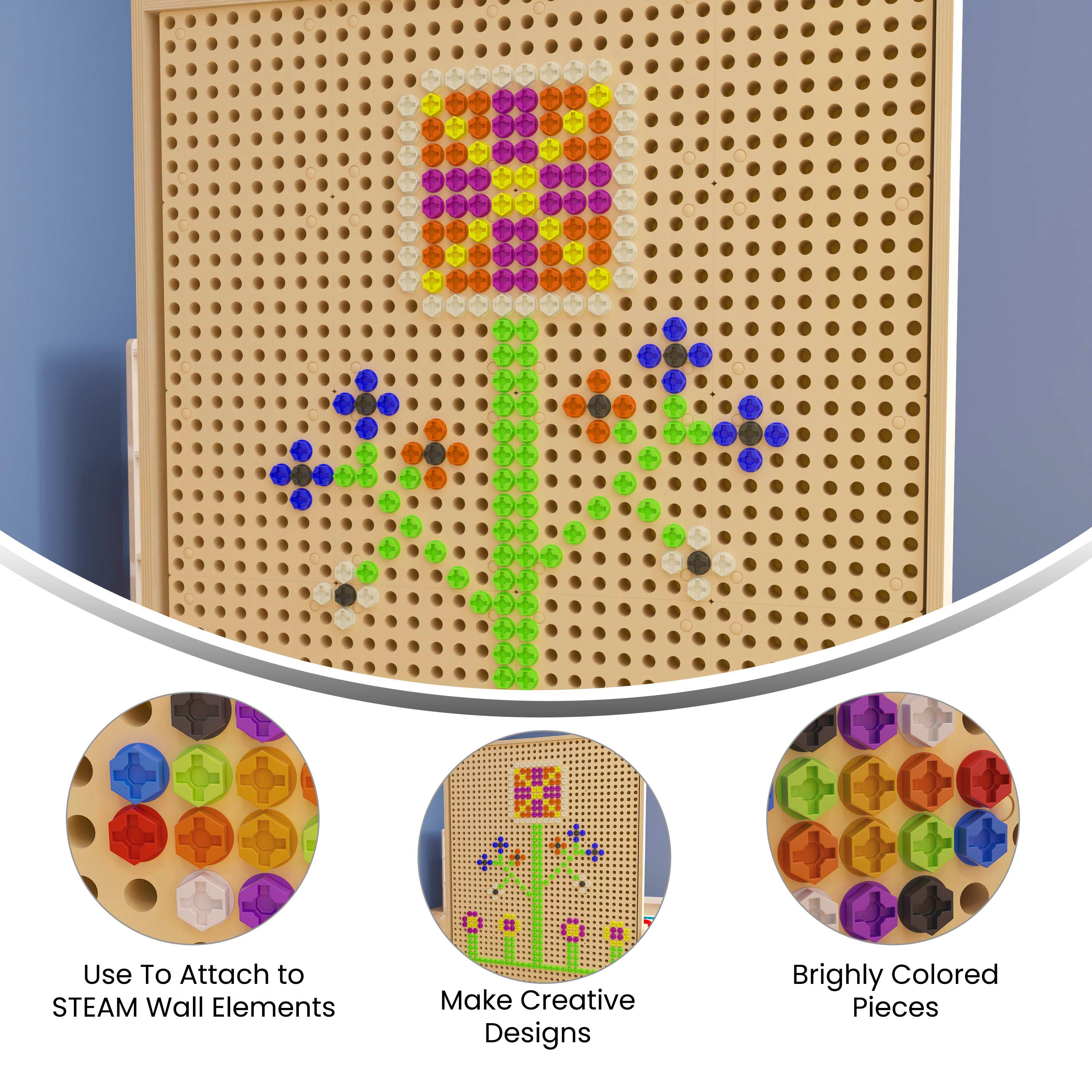 Bright Beginnings Commercial Grade Modular STEAM Wall 512 Piece Multicolor Screw Accessory Pack (STEAM Wall Not Included)
