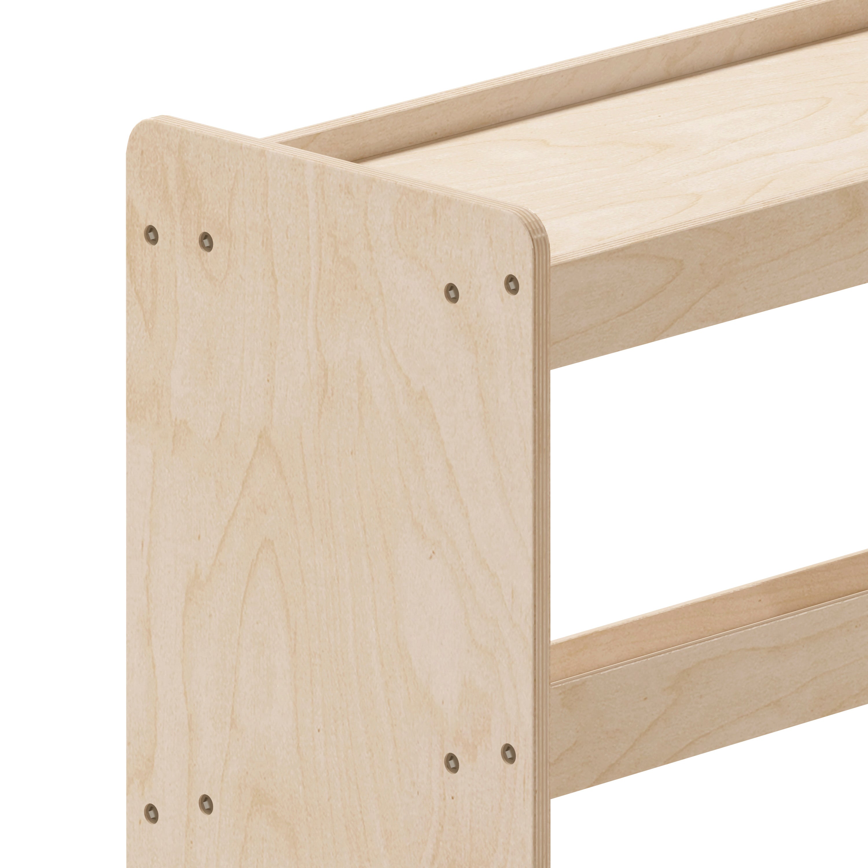 Bright Beginnings Commercial Space Saving Wooden Mobile Classroom Storage Cart, 3 Angled Shelves, Locking Caster Wheels, Kid Friendly Design, Natural