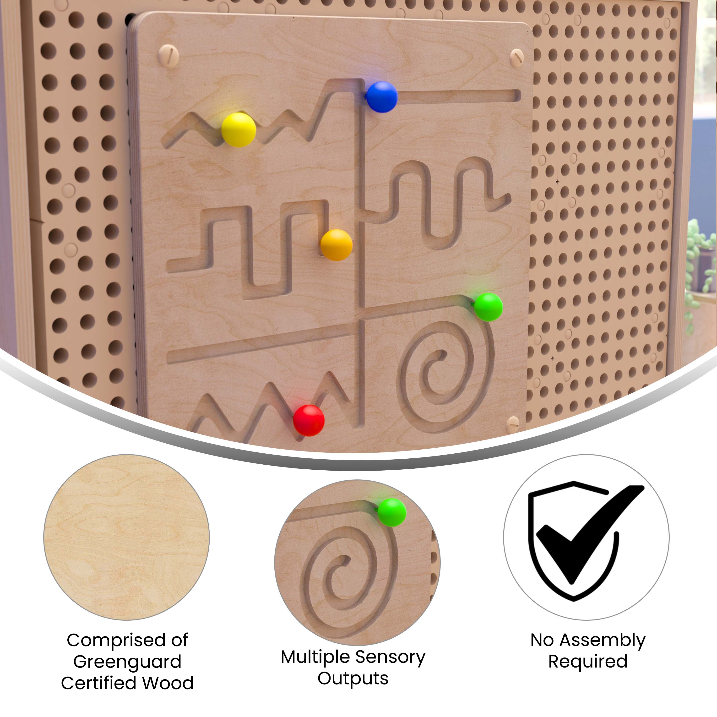 Bright Beginnings Commercial Grade STEAM Wall Activity Board with Natural Finish and Multicolor Accents, Maze Motor Skills