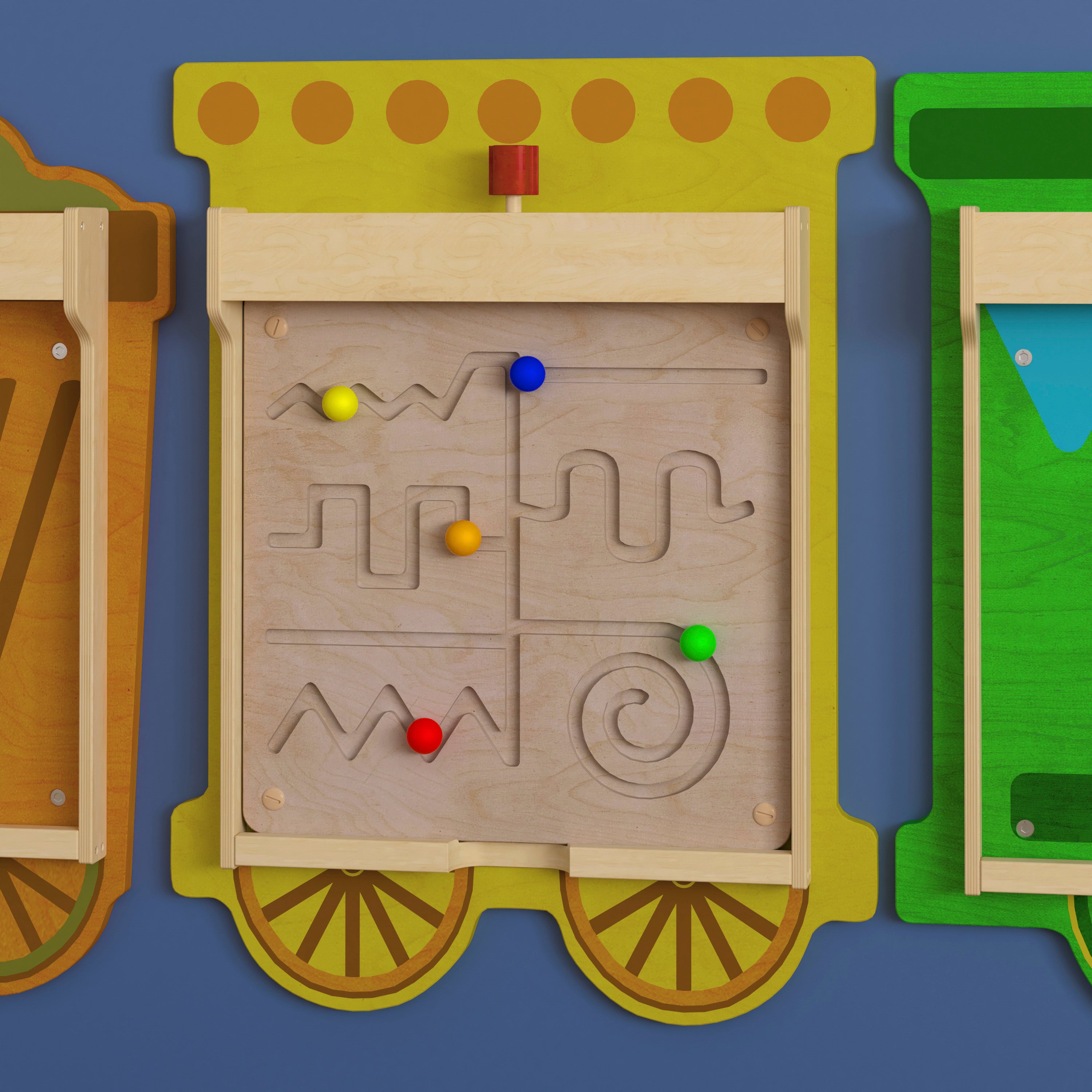 Bright Beginnings Commercial Grade STEAM Wall Activity Board with Natural Finish and Multicolor Accents, Maze Motor Skills