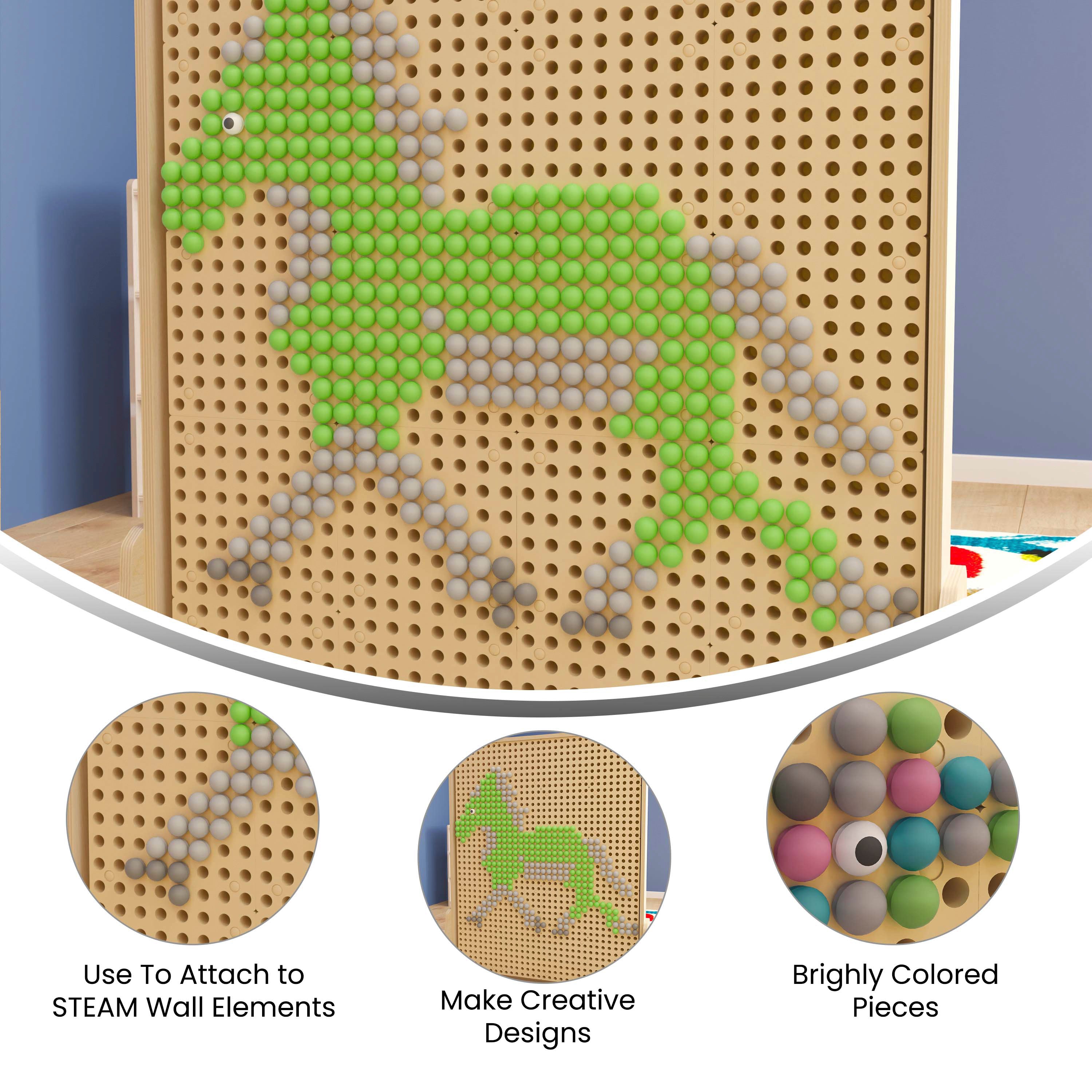 Bright Beginnings Commercial Grade 512 Piece Peg Accessory Pack for Modular STEAM Walls (Not Included) - Pastel