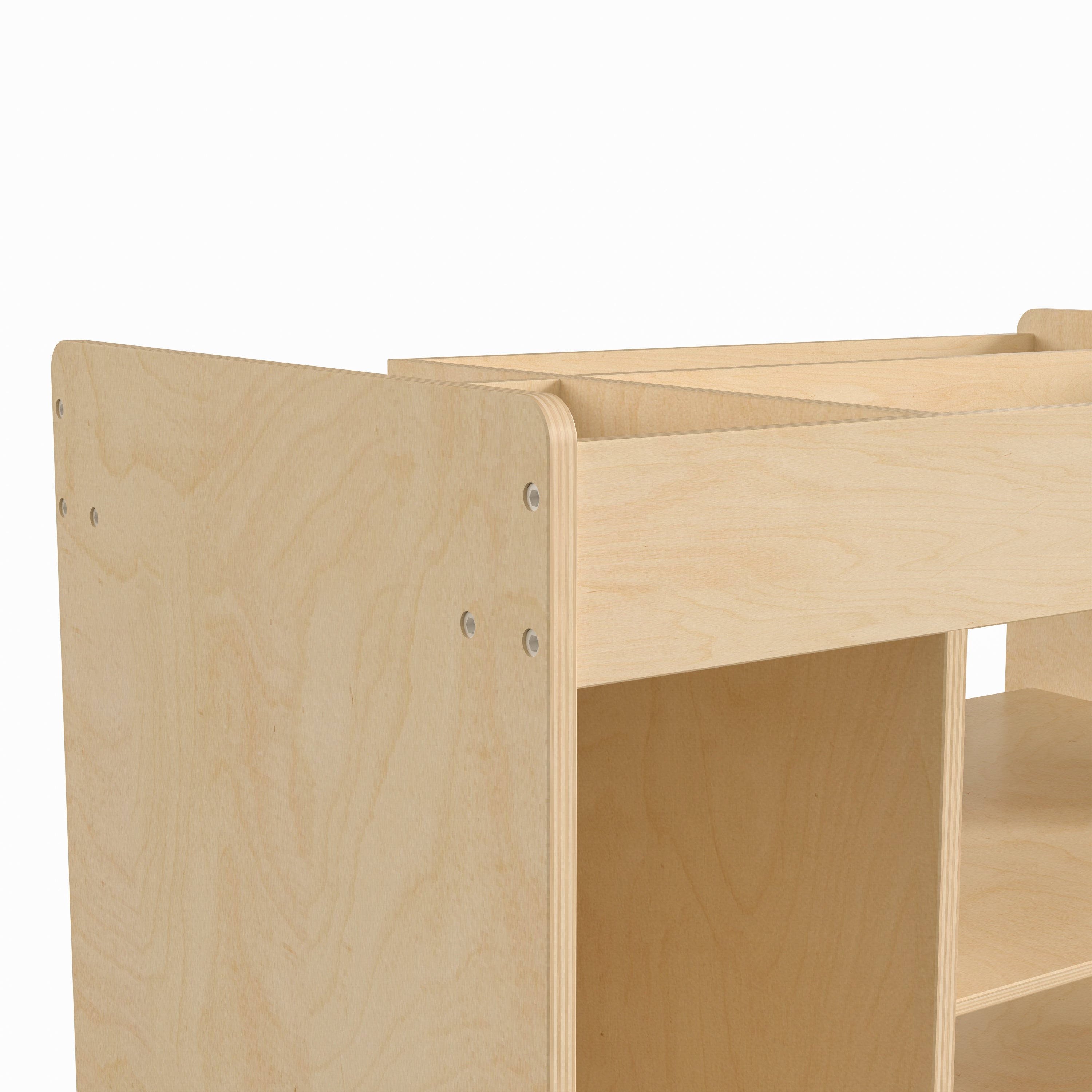 Bright Beginnings Commercial Wooden Mobile Storage Cart with Space Saving Vertical and Horizontal Storage Compartments, Locking Caster Wheels, Natural