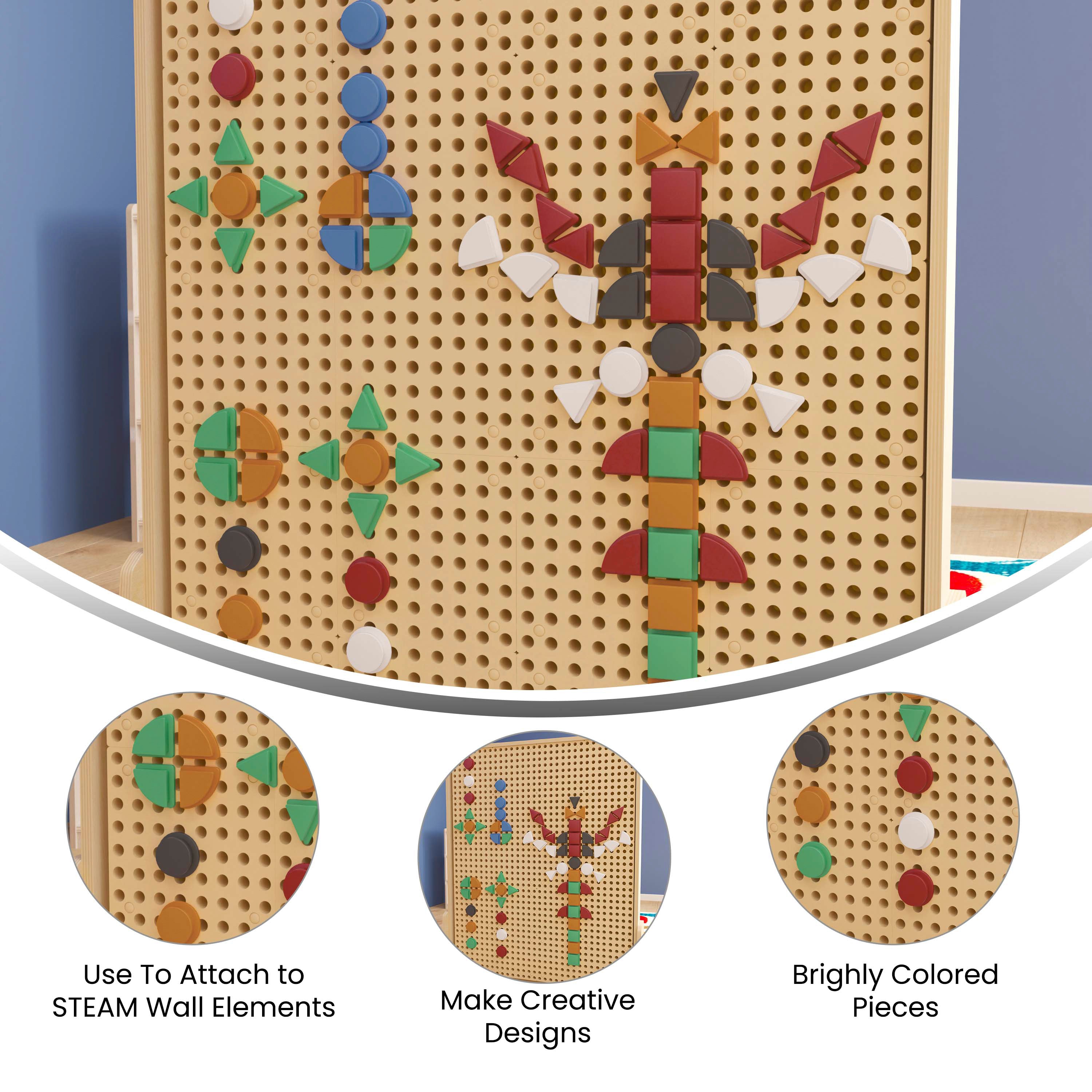 Bright Beginnings Commercial Grade Multicolor 256 Piece Shape Set for Modular STEAM Wall Systems (Not Included)