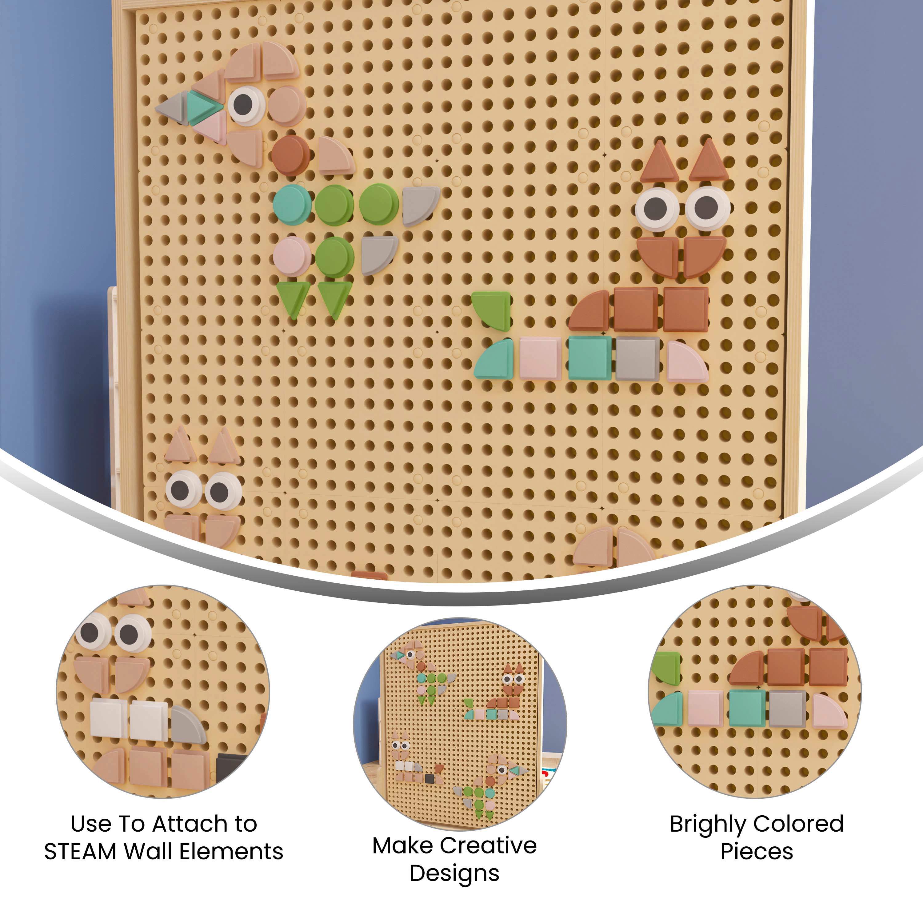 Bright Beginnings Commercial Grade Pastel 256 Piece Shape Set for Modular STEAM Wall Systems (Not Included)