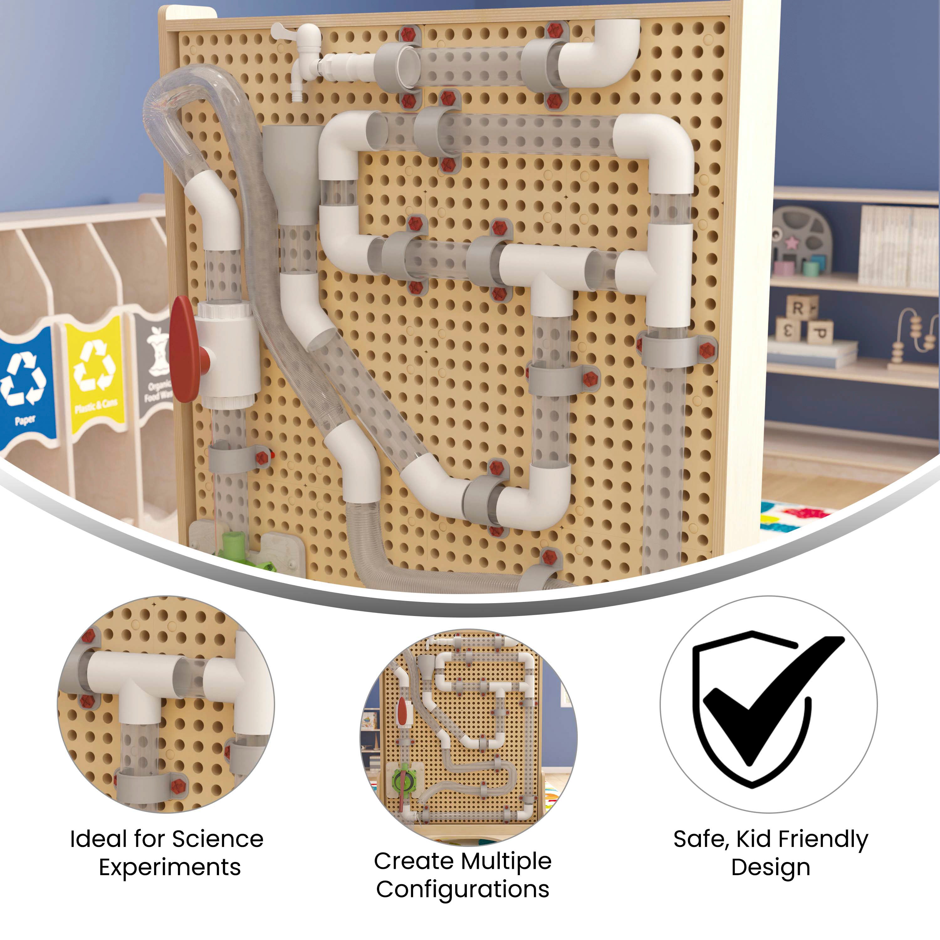 Bright Beginnings Commercial Grade 80 Piece Pipe Builder Set for Modular STEAM Wall Systems (Not Included)