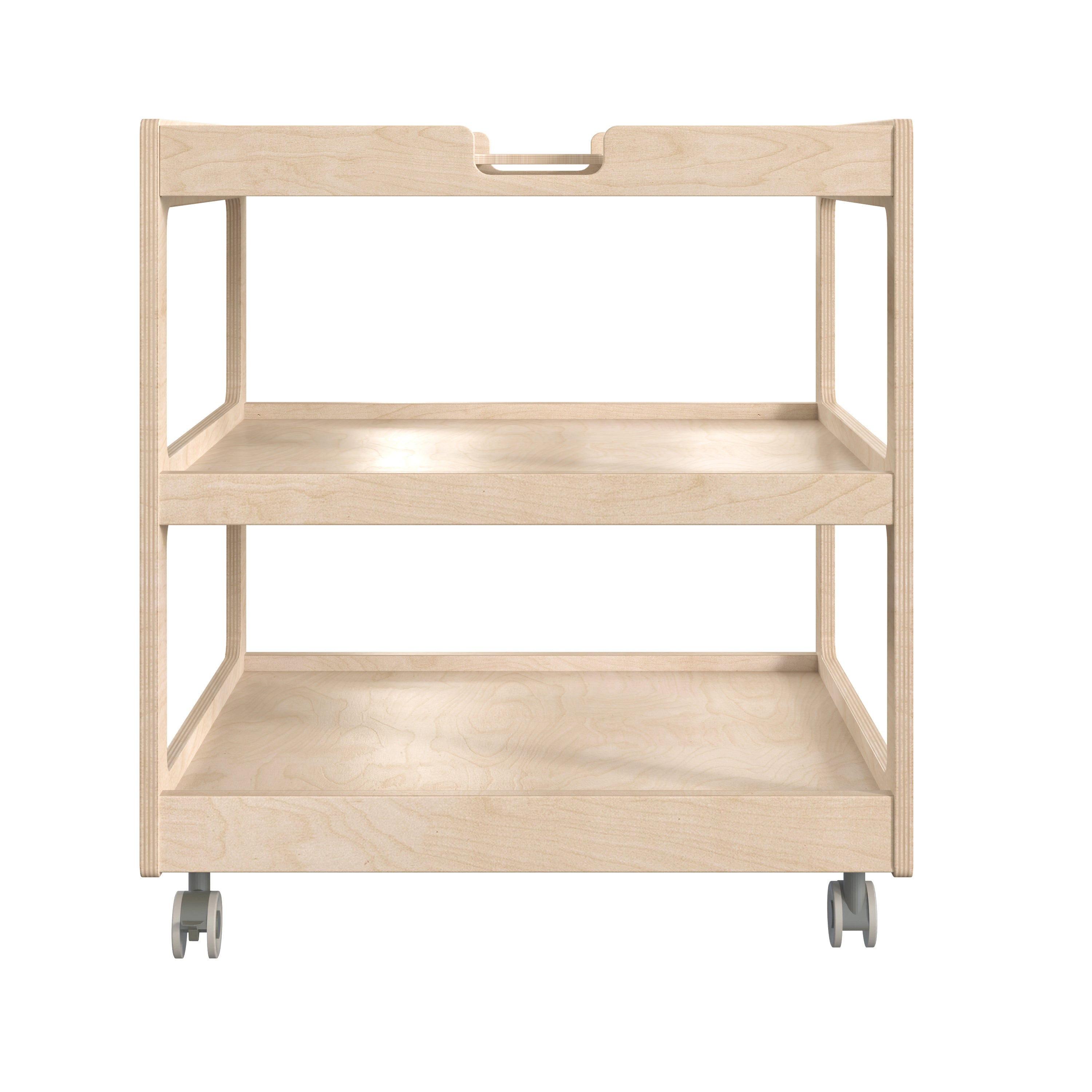Bright Beginnings Commercial 3 Shelf Square Space Saving Wooden Mobile Classroom Storage Cart, Locking Caster Wheels, Kid Friendly Design, Natural