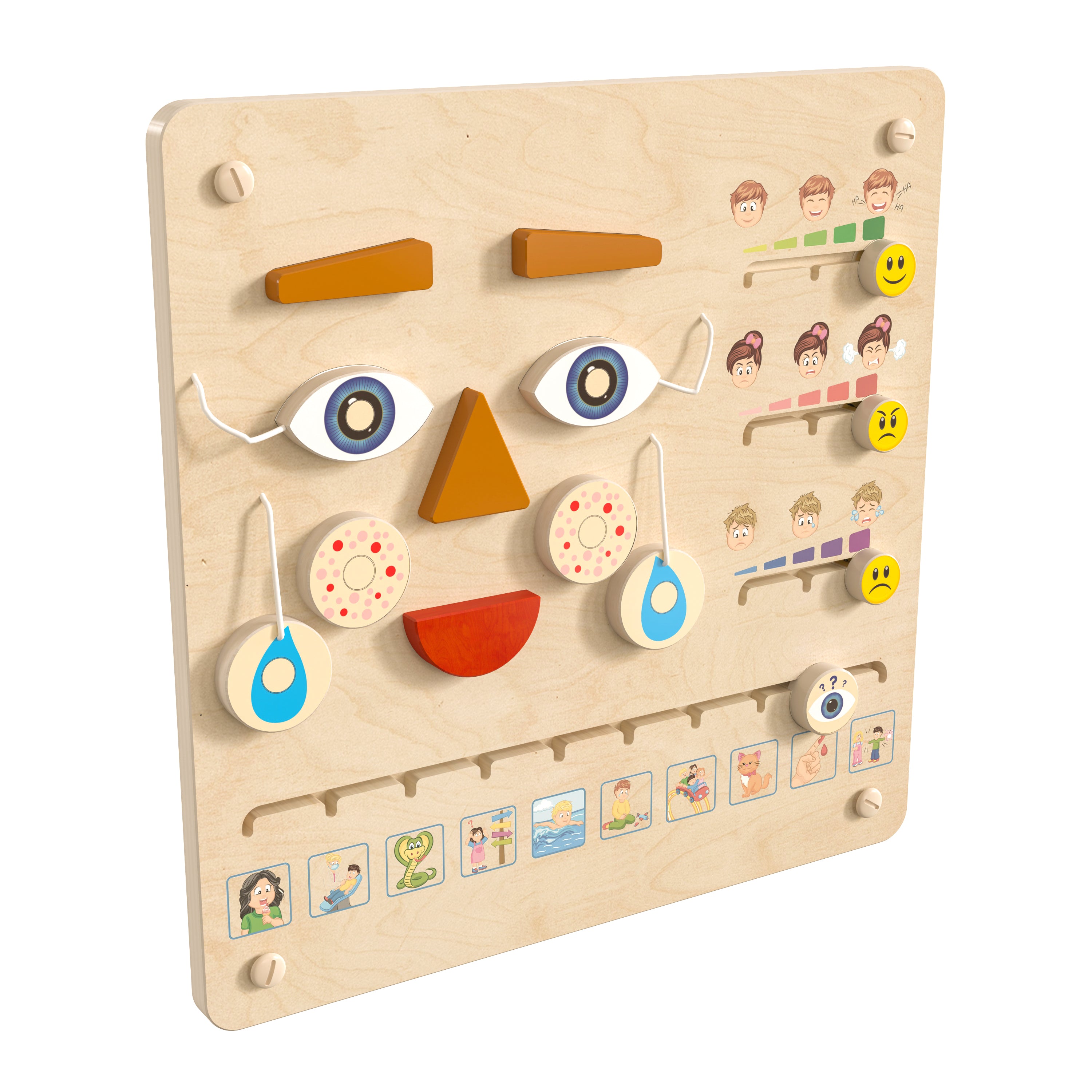 Bright Beginnings Commercial Grade STEAM Wall Activity Board with Natural Finish and Multicolor Accents, Feelings and Moods