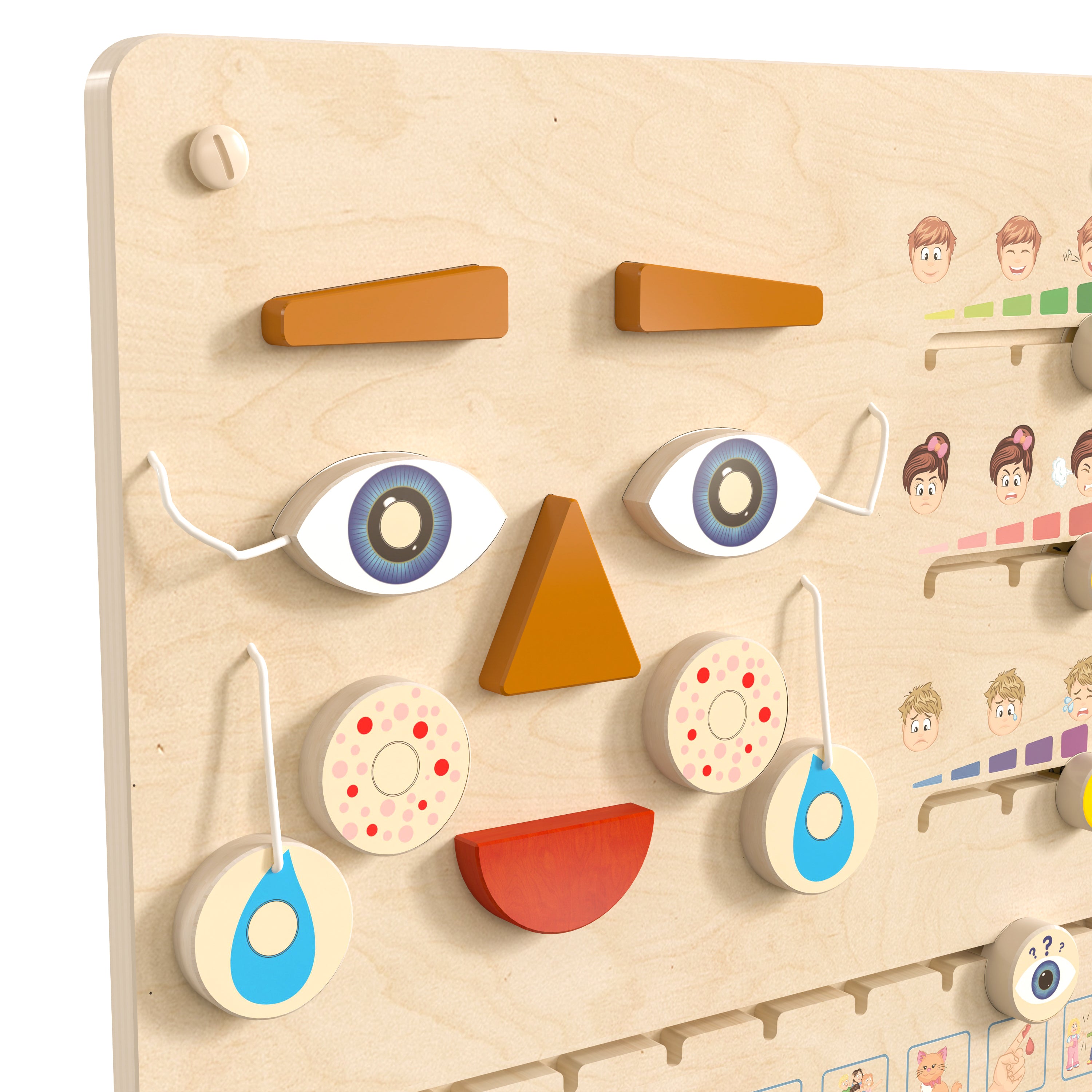Bright Beginnings Commercial Grade STEAM Wall Activity Board with Natural Finish and Multicolor Accents, Feelings and Moods