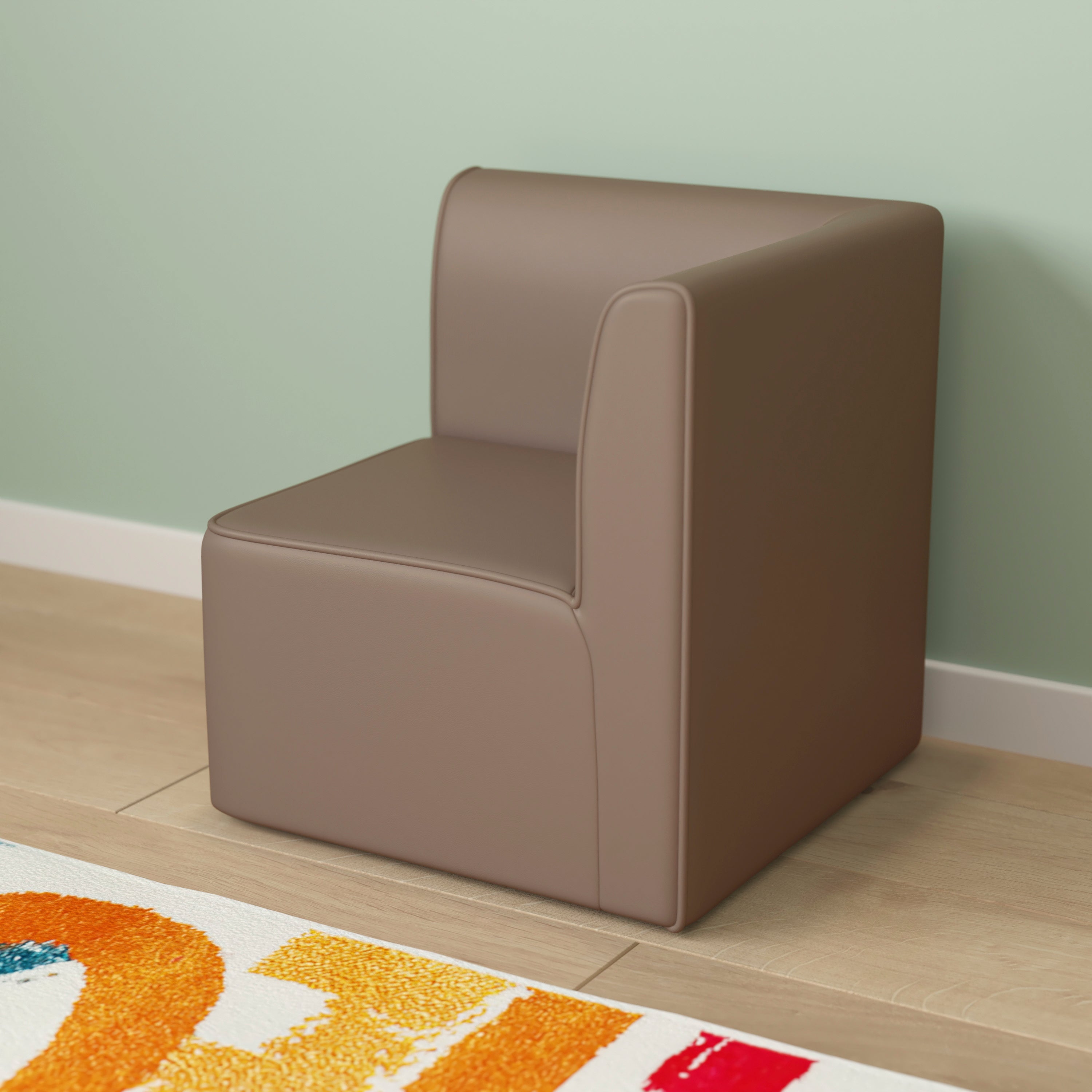Bright Beginnings Commercial Grade Modular Classroom Soft Seating, 1-Seater Corner Chair, Neutral Vinyl