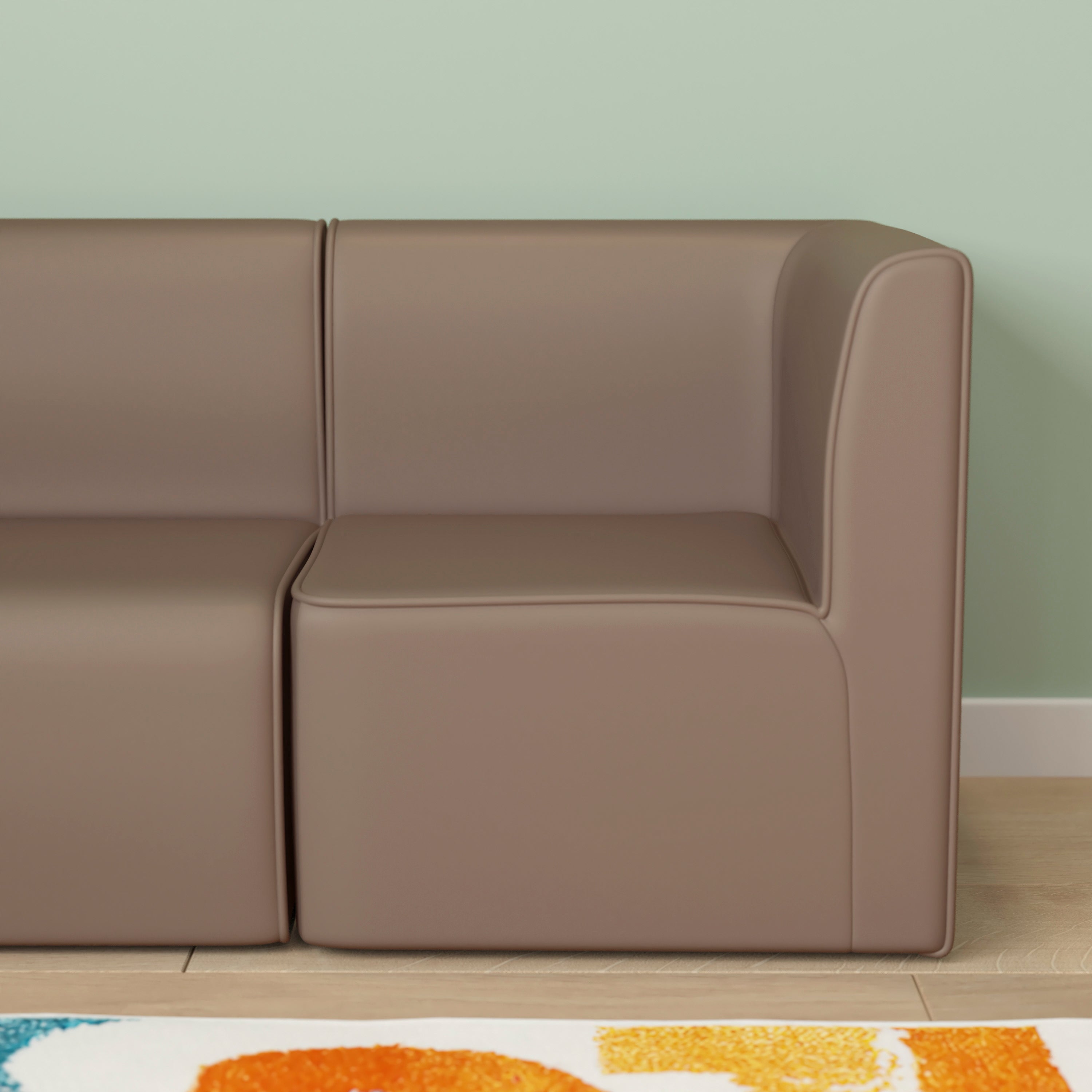 Bright Beginnings Commercial Grade Modular Classroom Soft Seating, 1-Seater Corner Chair, Neutral Vinyl