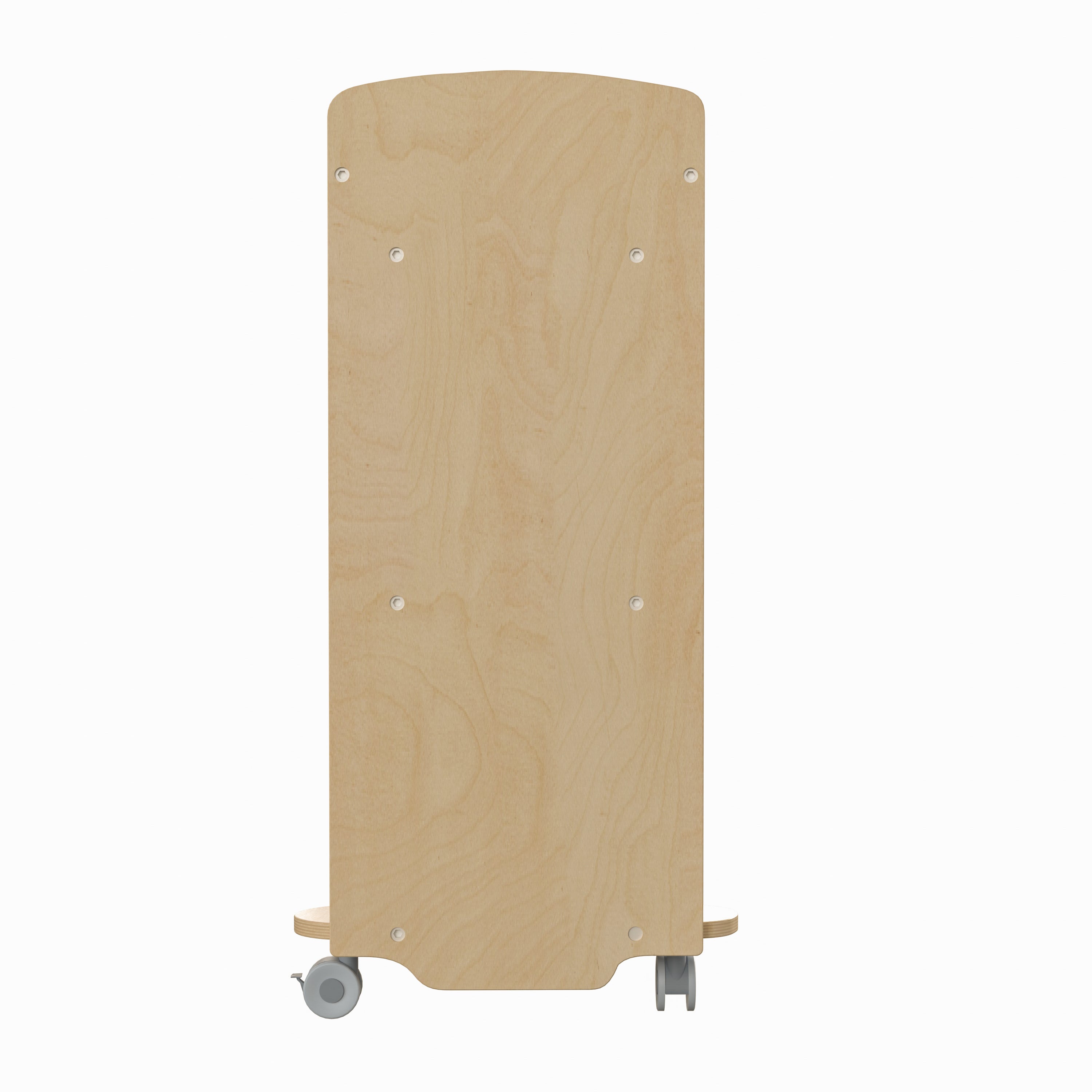 Bright Beginnings Commercial Wood Double Sided Mobile Storage Cart, 14 Round Storage Compartments, 4 Storage Shelves, Locking Caster Wheels, Natural