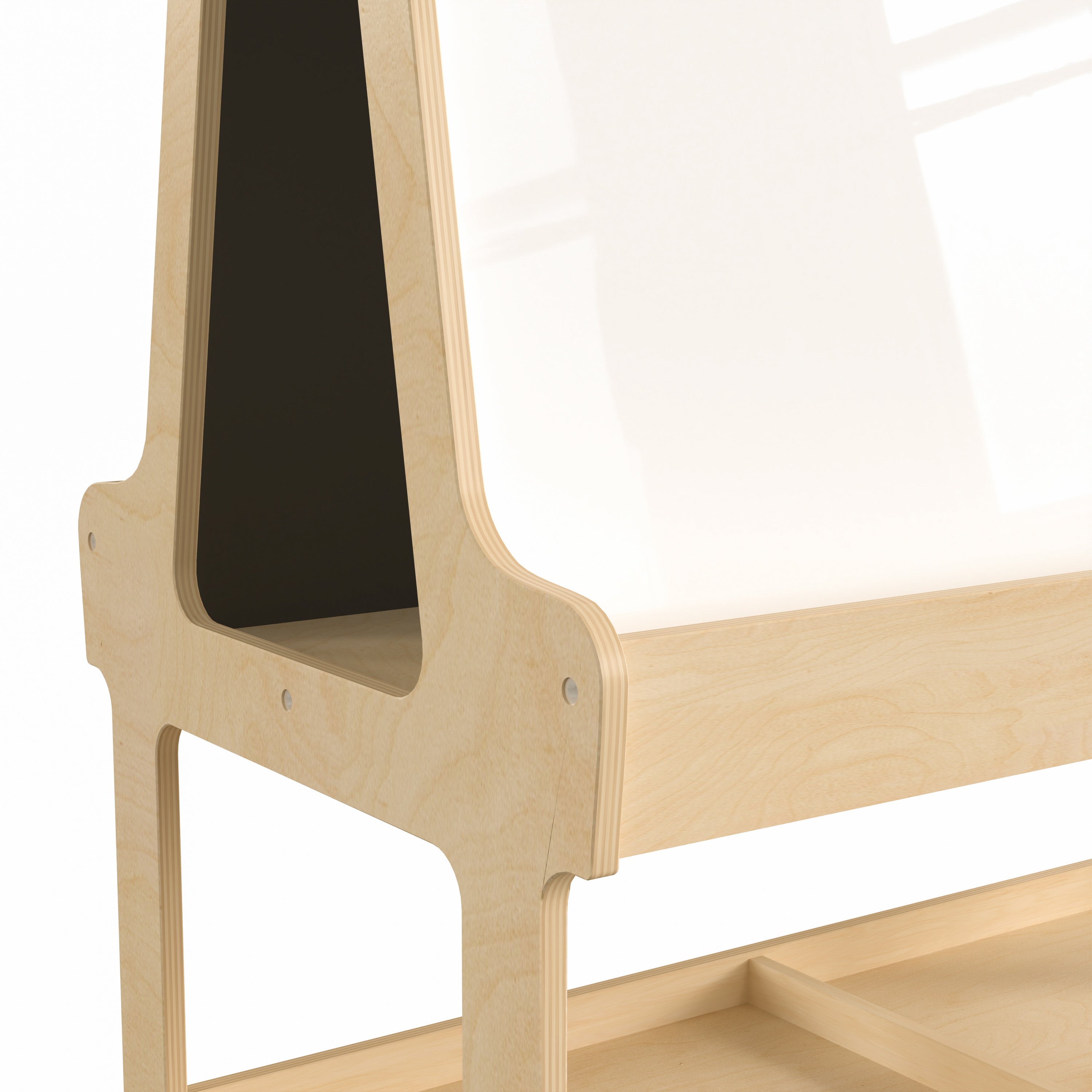 Bright Beginnings Commercial Wooden Mobile Dual Sided 4 Person Art Station with Locking Caster Wheels and Bottom Shelf Storage, Natural