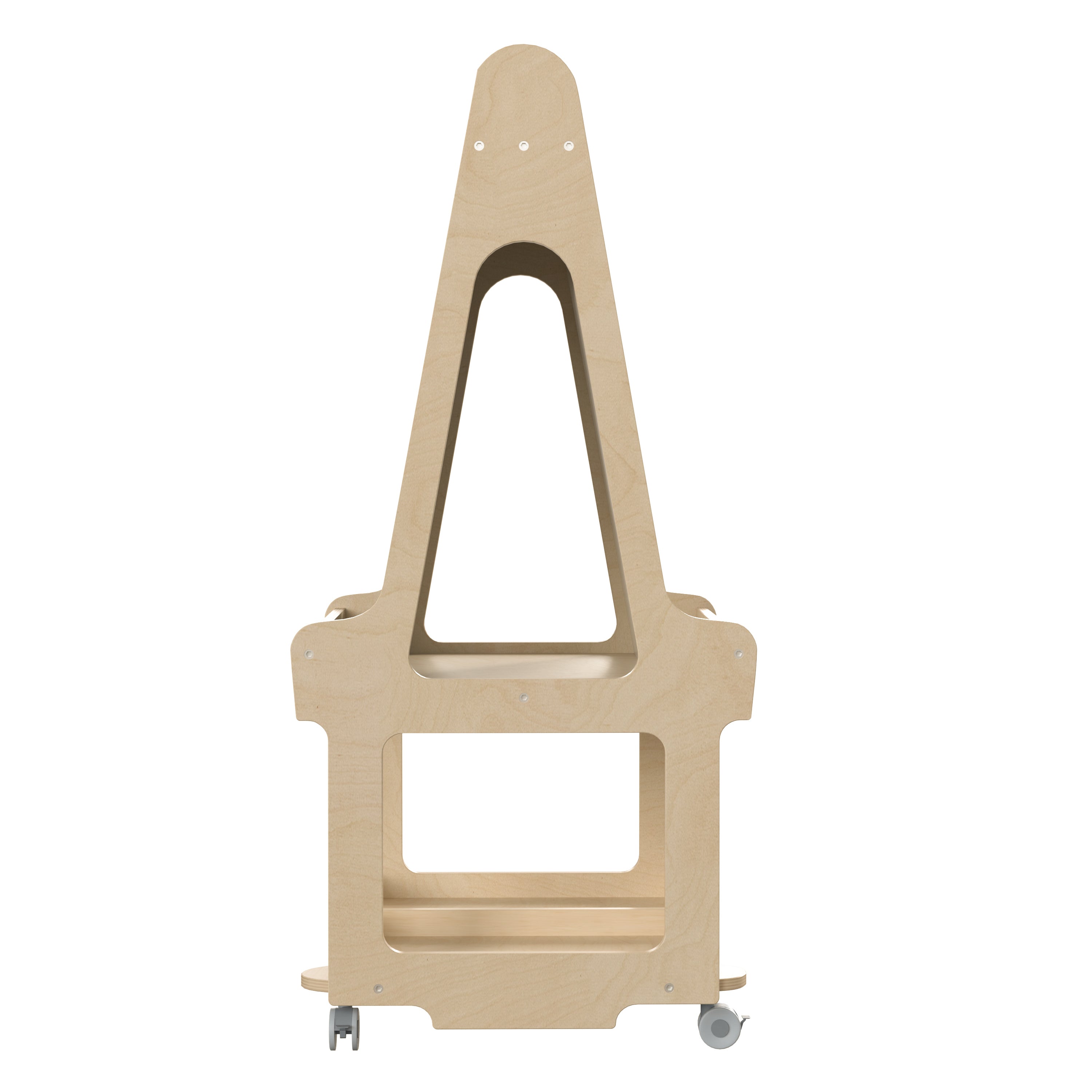 Bright Beginnings Commercial Wooden Mobile Dual Sided 2 Person Art Station with Locking Caster Wheels and Bottom Shelf Storage, Natural