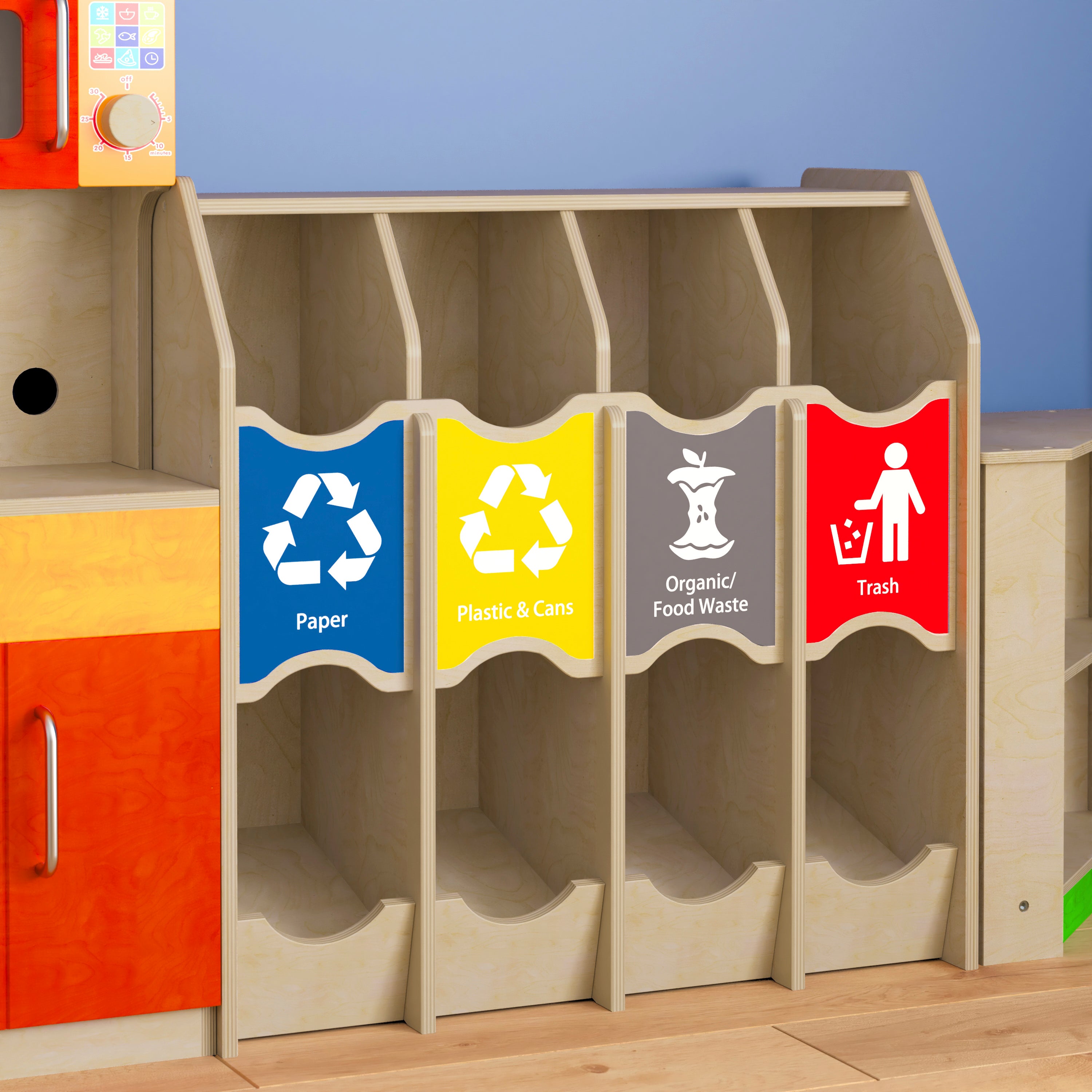 Bright Beginnings Commercial Grade Wooden Pretend Play Recycling Station for Children
