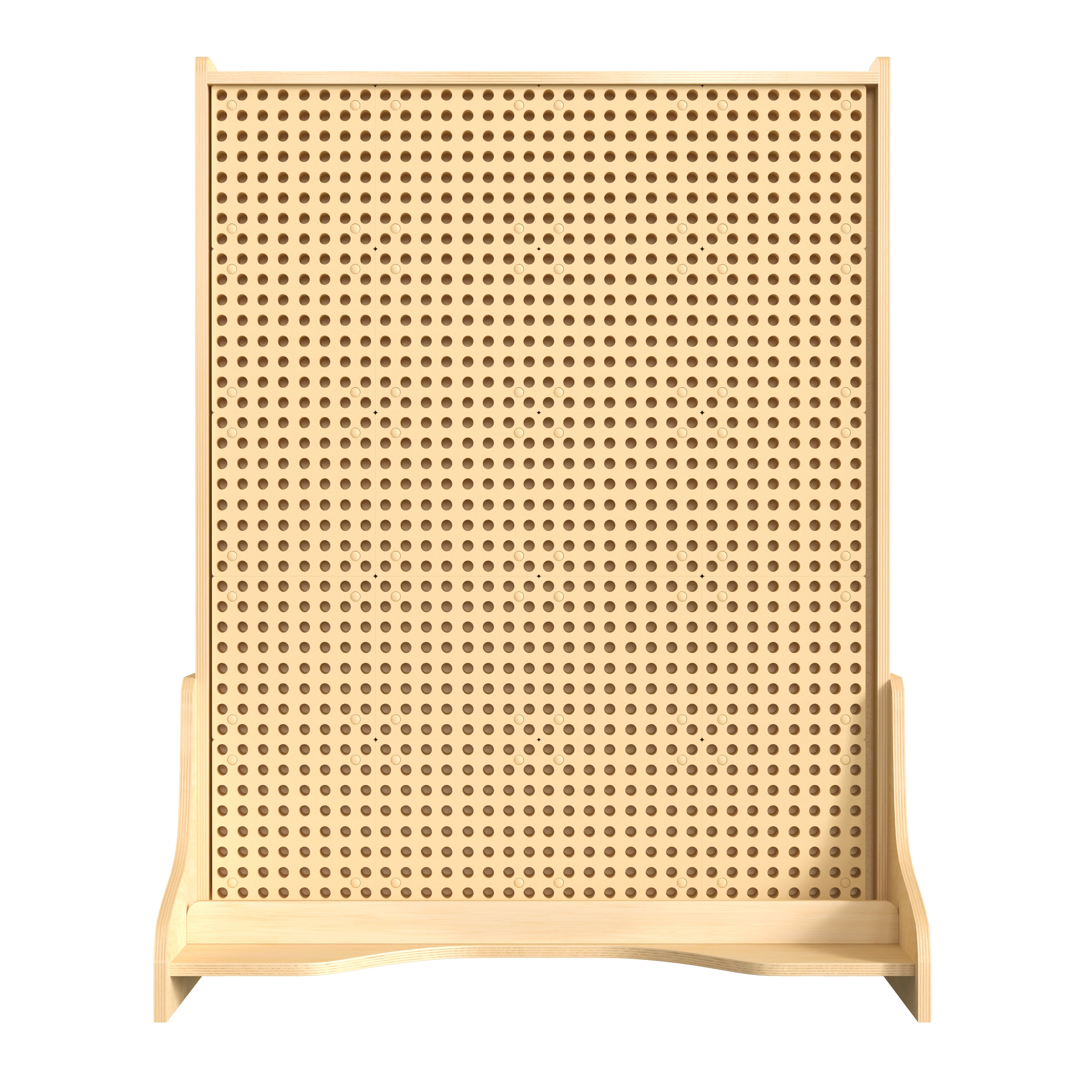 Bright Beginnings Commercial Grade Natural Finish Wooden Double Sided Freestanding STEAM Wall Base with Peg Panels