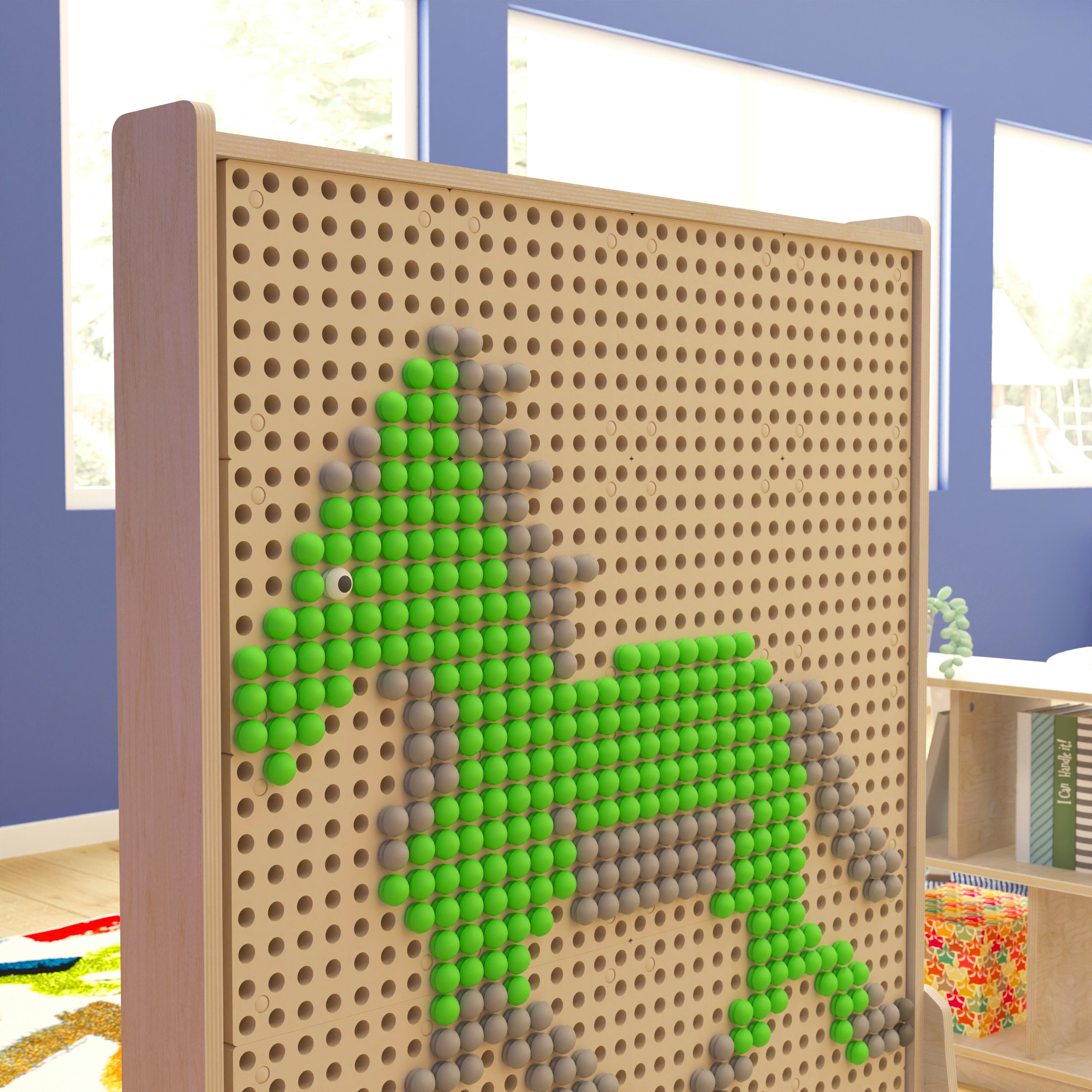 Bright Beginnings Commercial Grade Natural Finish Wooden Double Sided Freestanding STEAM Wall Base with Peg Panels