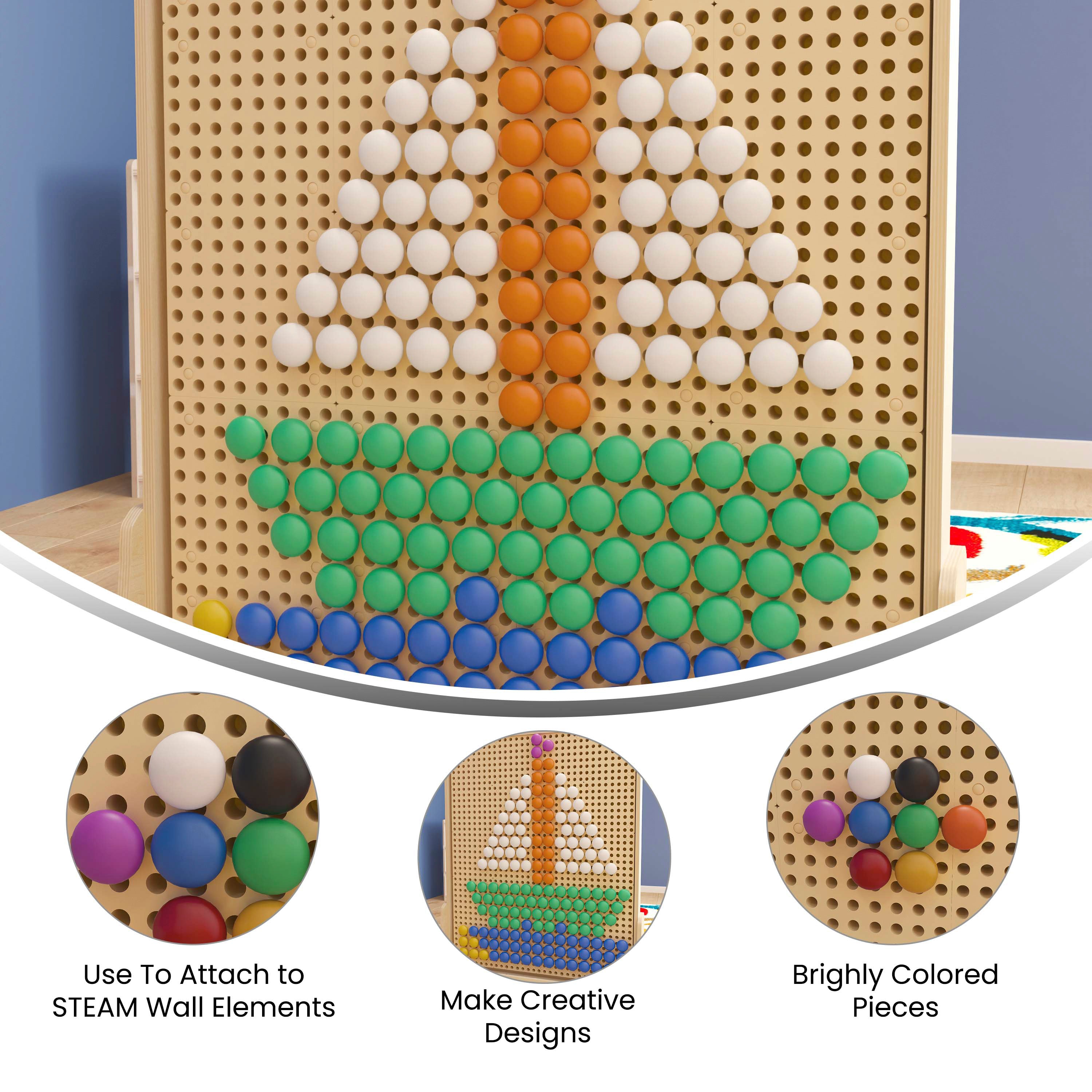 Bright Beginnings Commercial Grade 64 Piece Jumbo Peg Accessory Pack for Modular STEAM Walls (Not Included) - Multicolor