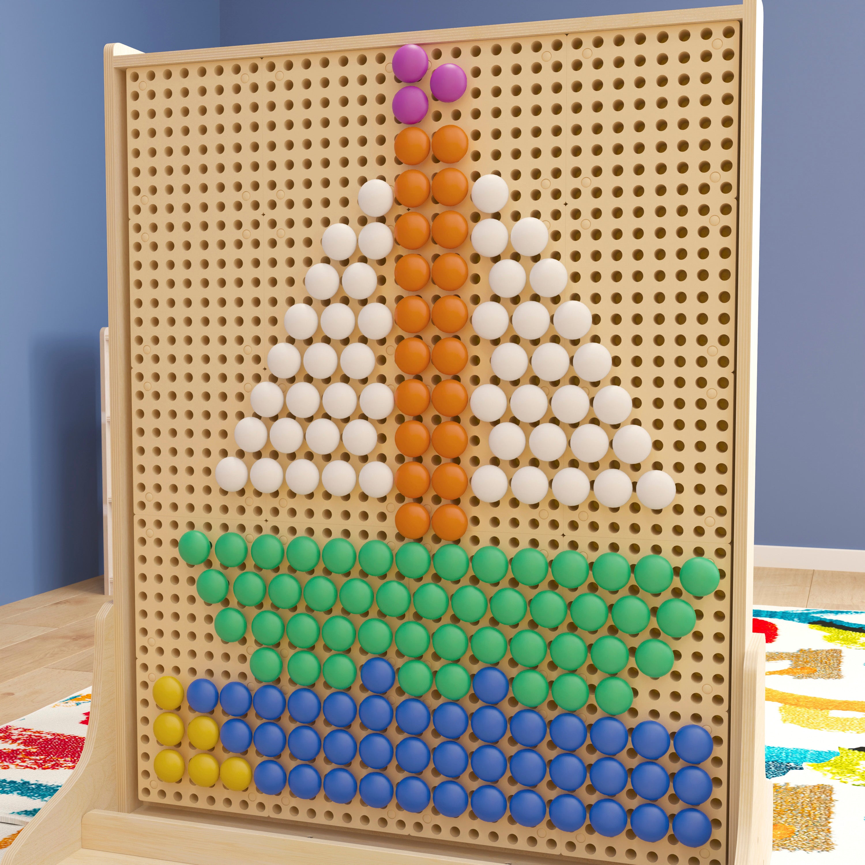 Bright Beginnings Commercial Grade 64 Piece Jumbo Peg Accessory Pack for Modular STEAM Walls (Not Included) - Multicolor