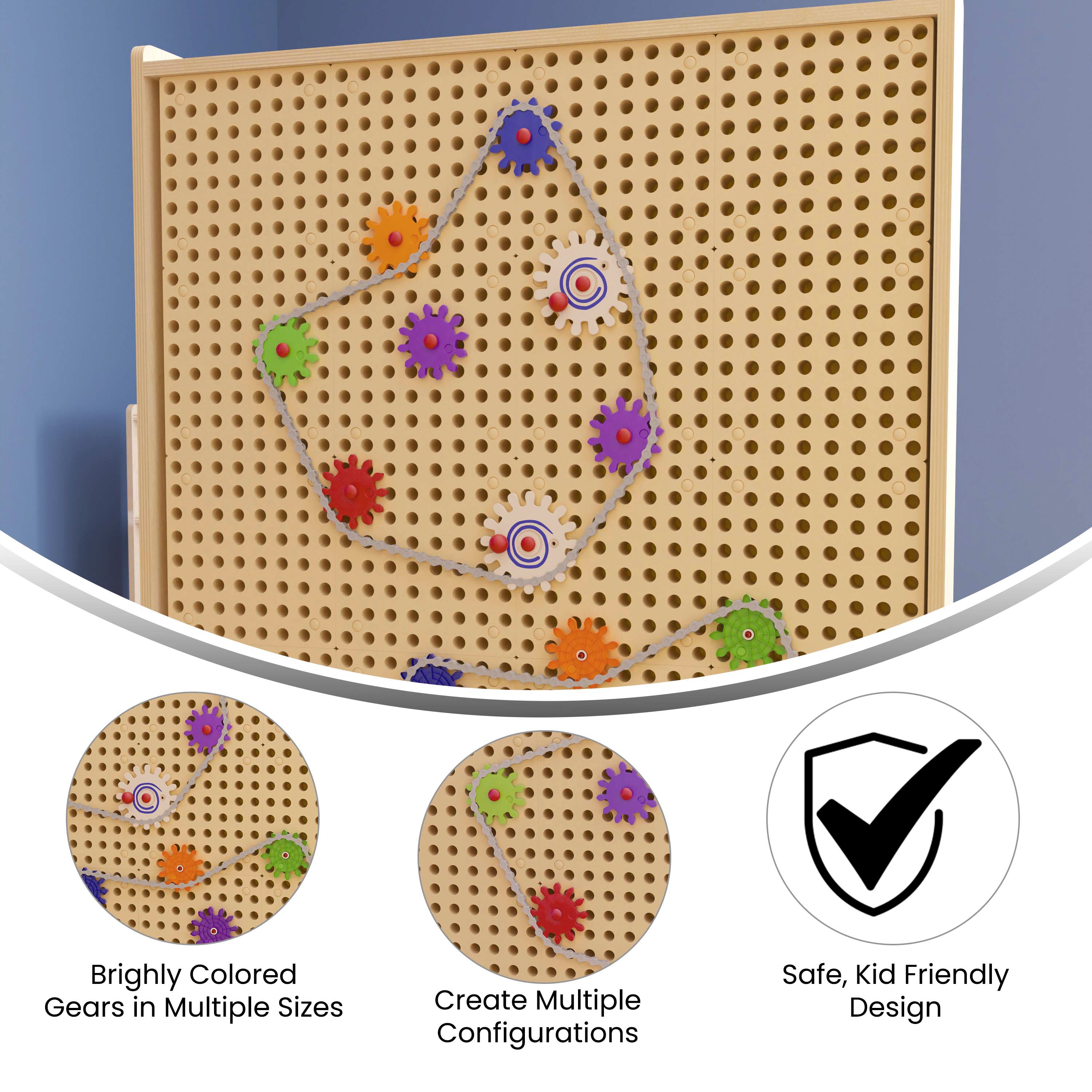 Bright Beginnings Commercial Grade 79 Piece Multicolor Chain and Gears Accessory Set for Modular STEAM Wall Systems (Not Included)