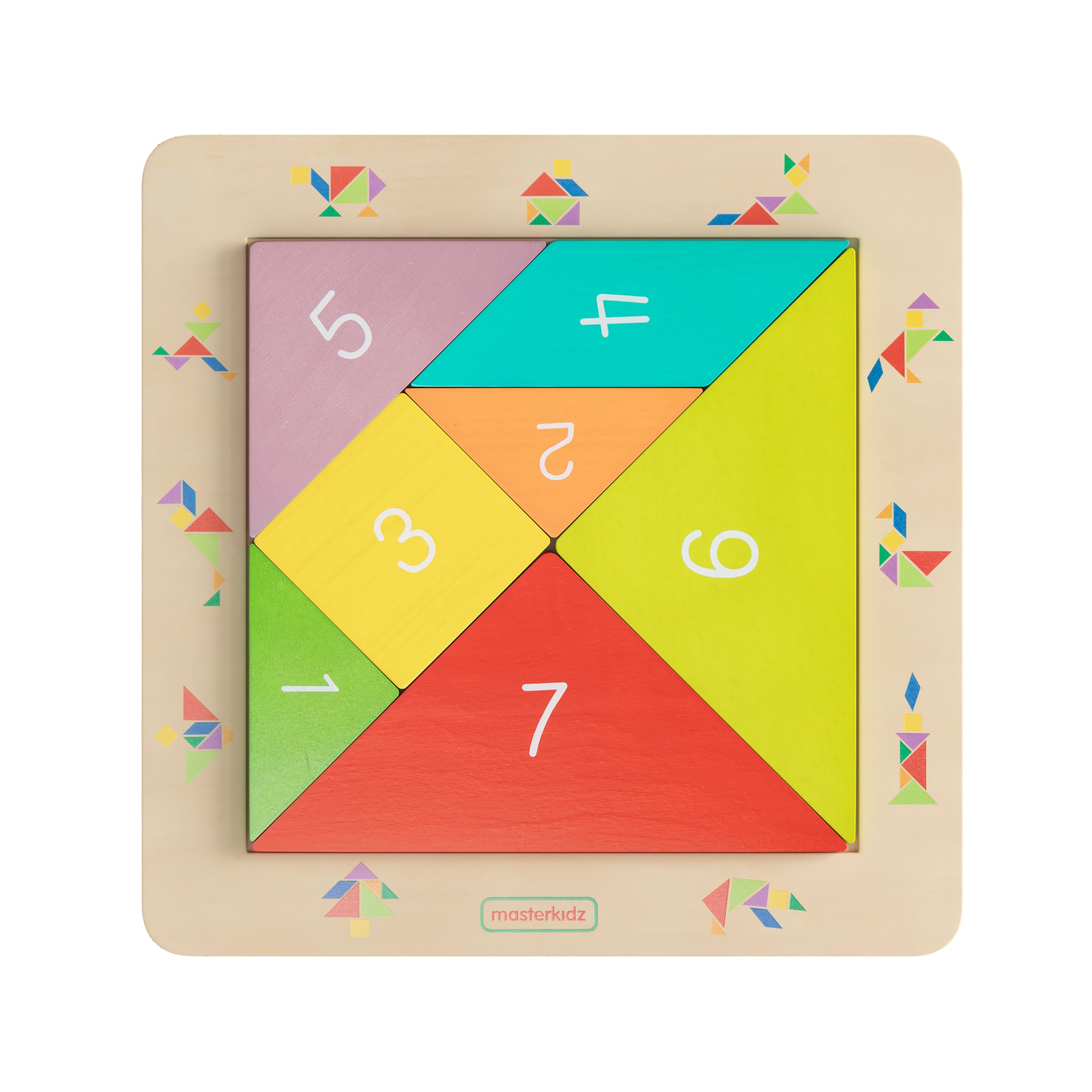 Bright Beginnings Commercial Grade Natural Birch Plywood STEM Tangram Shape Building Learning Board with Colorful Elements