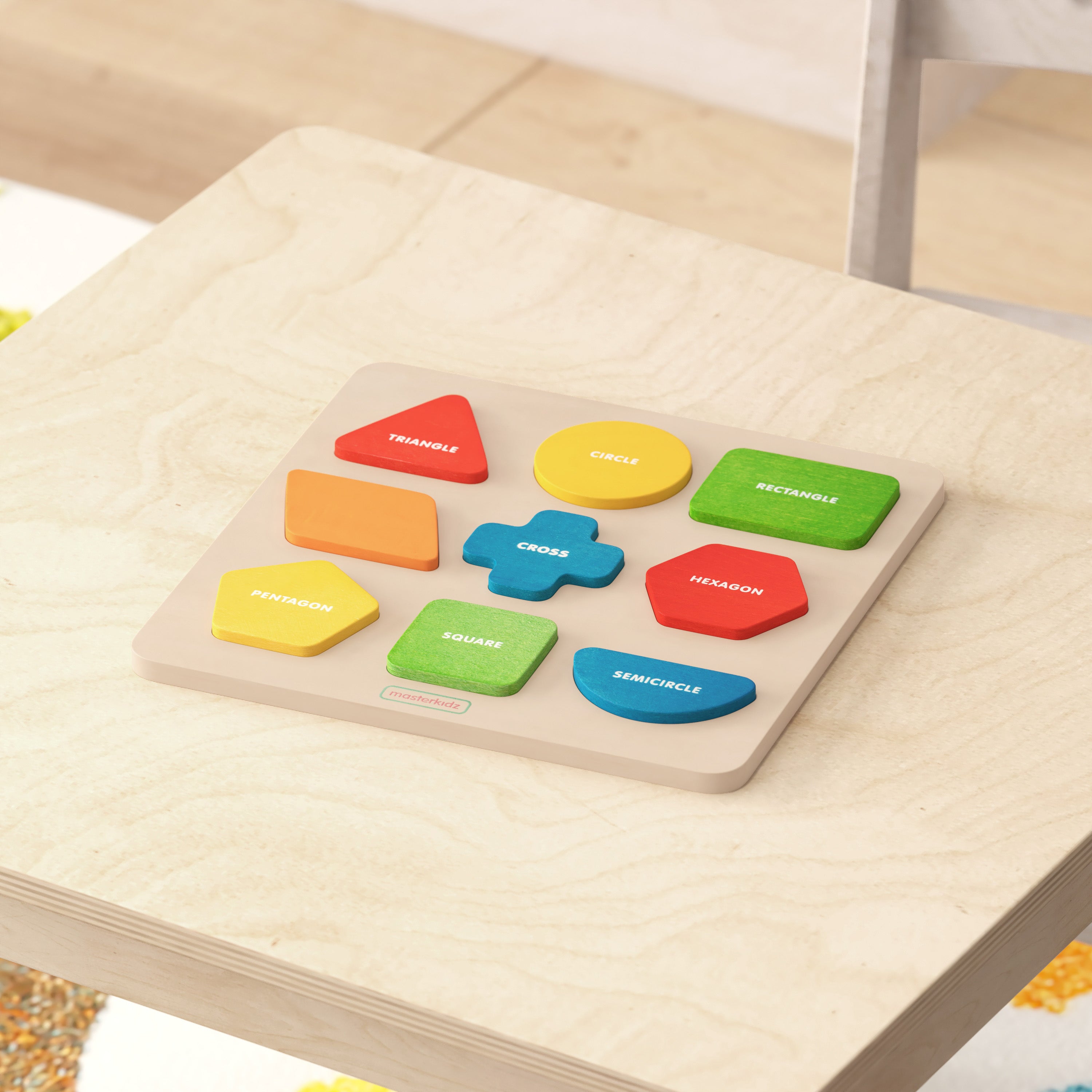 Bright Beginnings Commercial Grade Birch Plywood STEM Sorting Shapes and Colors Puzzle Board, Natural/Multicolor