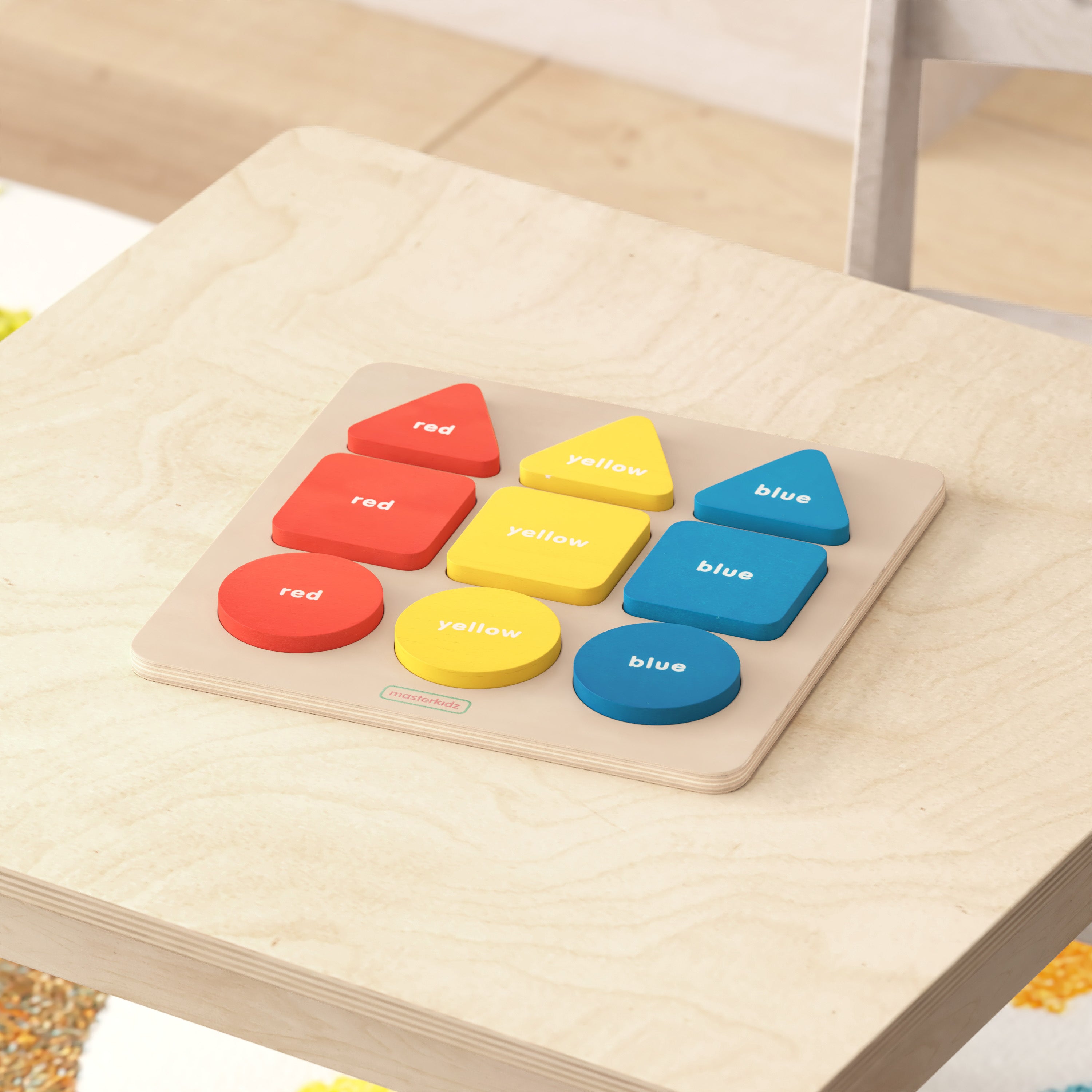 Bright Beginnings Commercial Grade Birch Plywood STEM Basic Shapes and Colors Puzzle Board, Natural/Multicolor