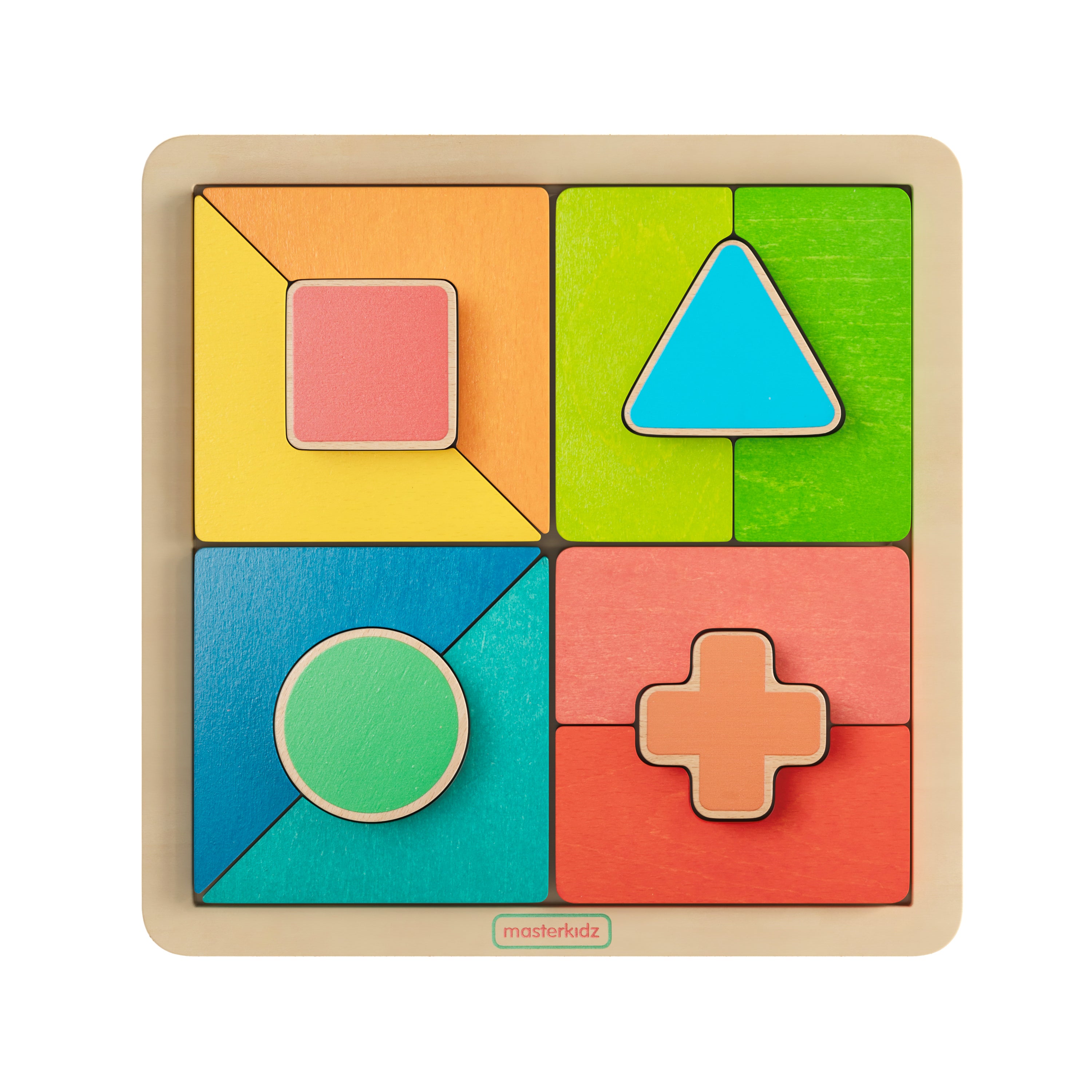 Bright Beginnings Commercial Grade Birch Plywood STEM Geometric Shape Building Puzzle Board, Natural/Multicolor